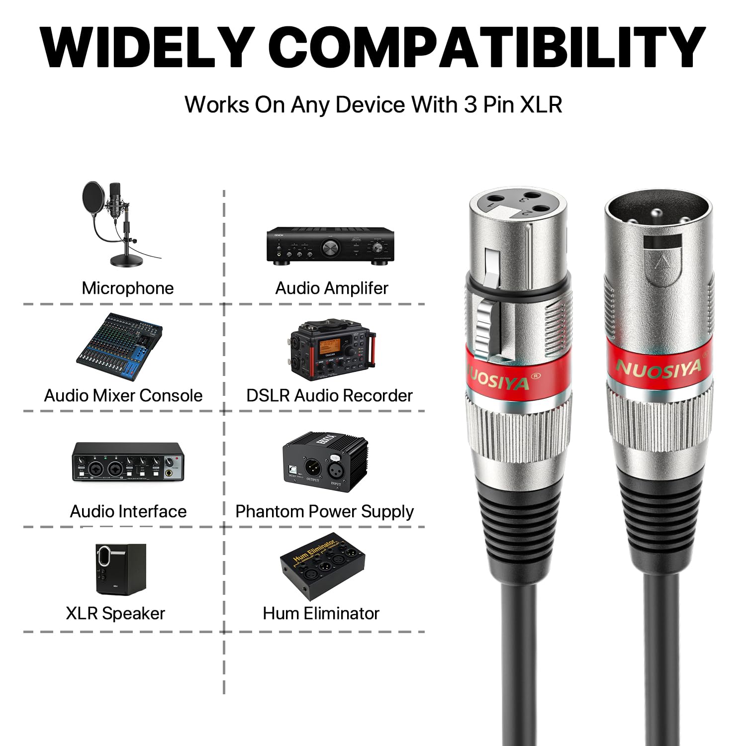 Detalle 2 de NUOSIYA XLR Kabel 1m – 2er Pack, symmetrische 3-polige XLR-Audiokabel für Mikrofon, Mixer und Studio-Setup