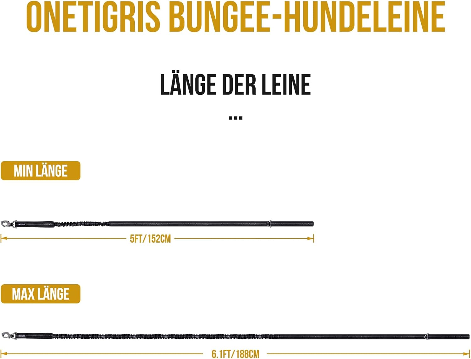 Thumbnail 2 de OneTigris Laisse pour chien 152–188 cm – design Bungee Jumping, clip en métal taillé tigre et deux rembourrages, nylon réfléchissant