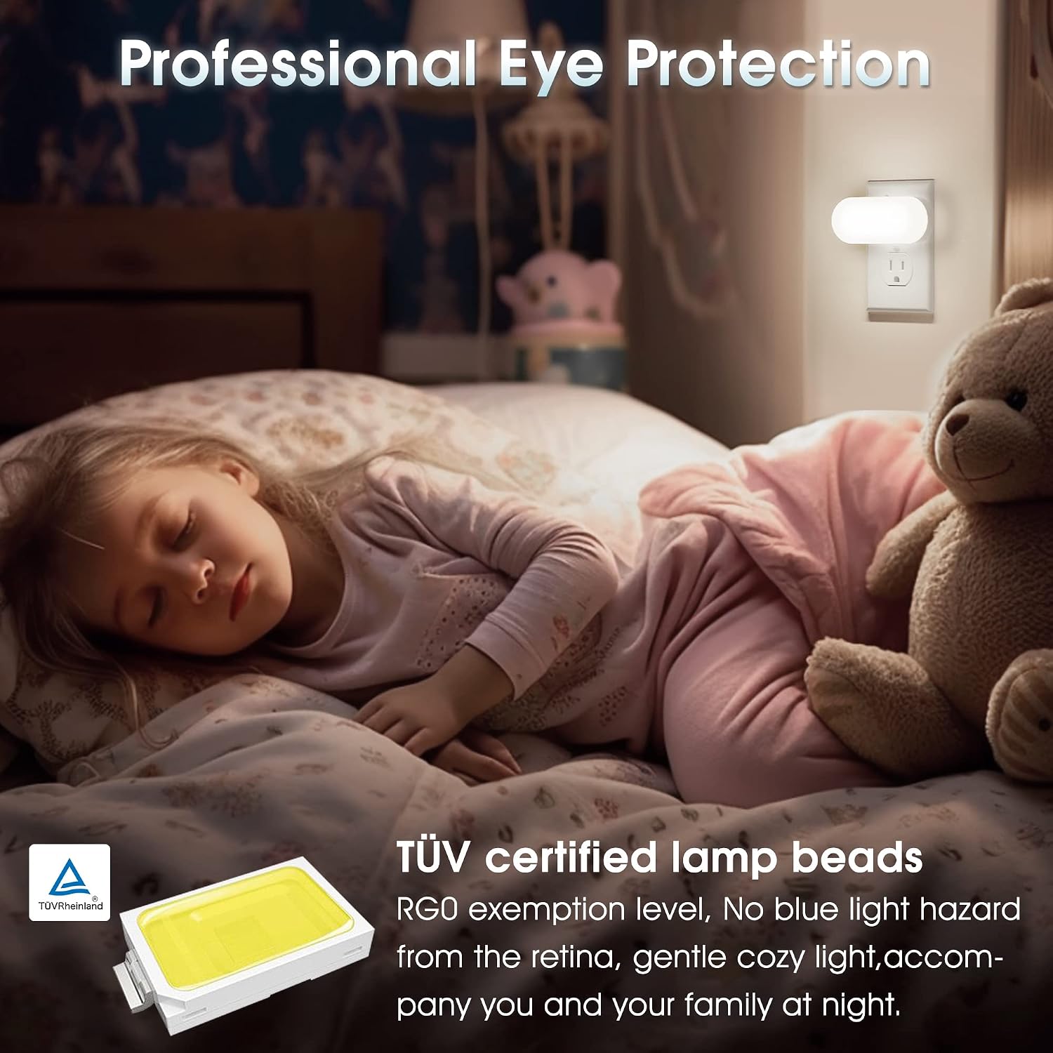 Detalle 2 de DORESshop NL007 Plug-In LED Night Light, Dimmable 0–100 Lumens, Dusk-to-Dawn Sensor