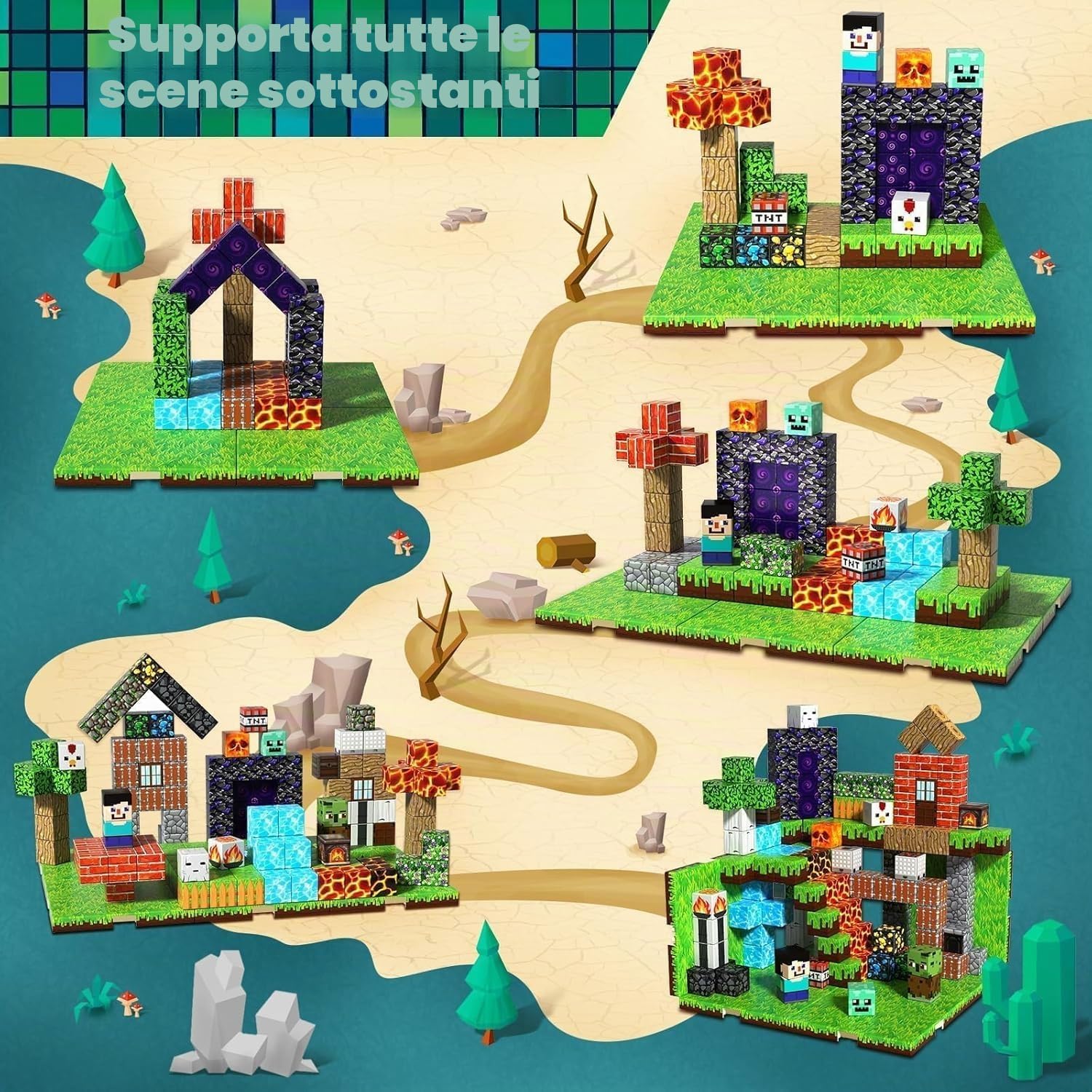 Thumbnail 4 de GraceDuck Costruzioni Magnetiche 150 Pezzi – Set Foresta e Miniera, 3+ Anni