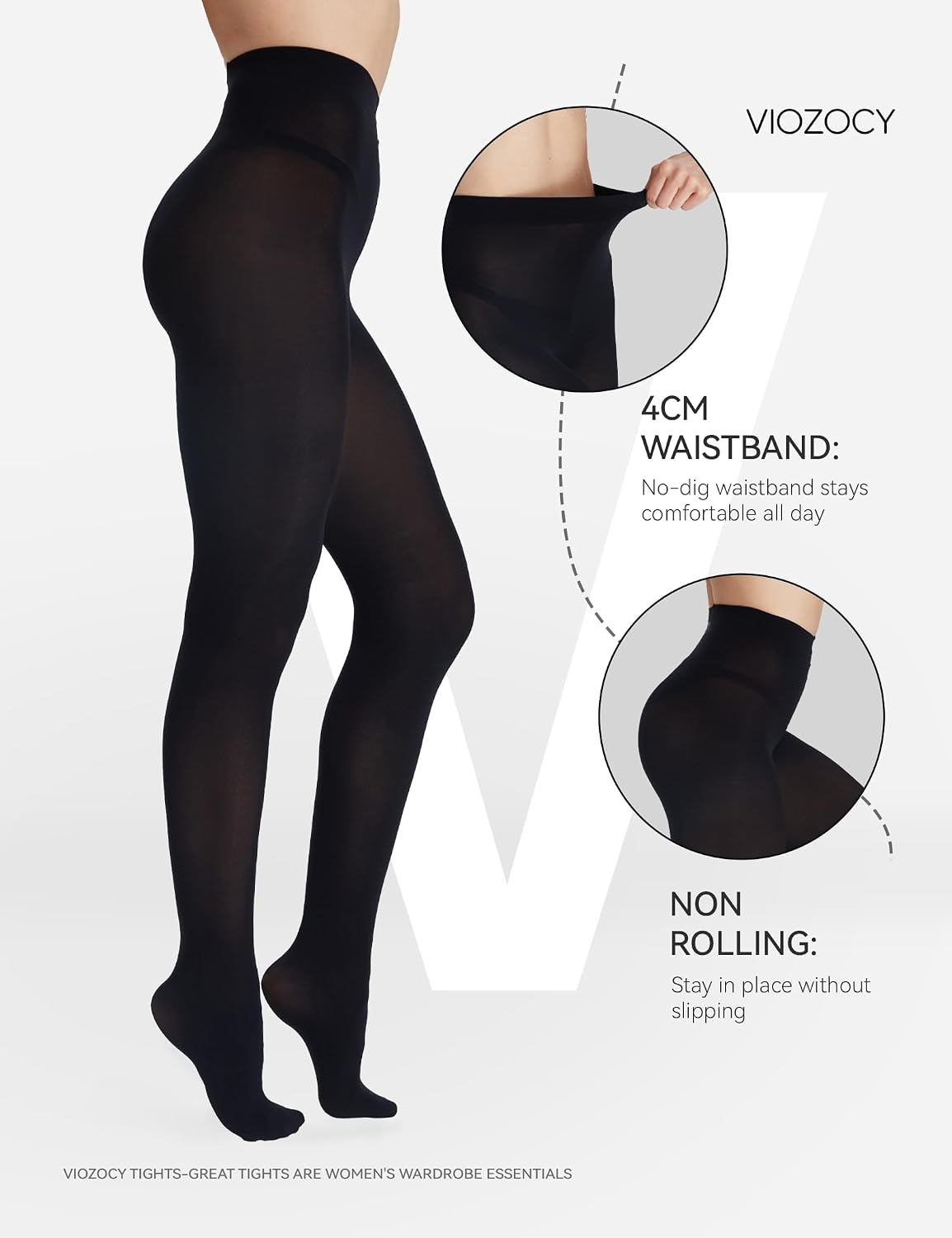 Detalle de Viozocy Collant Femme 80 Deniers Taille Haute