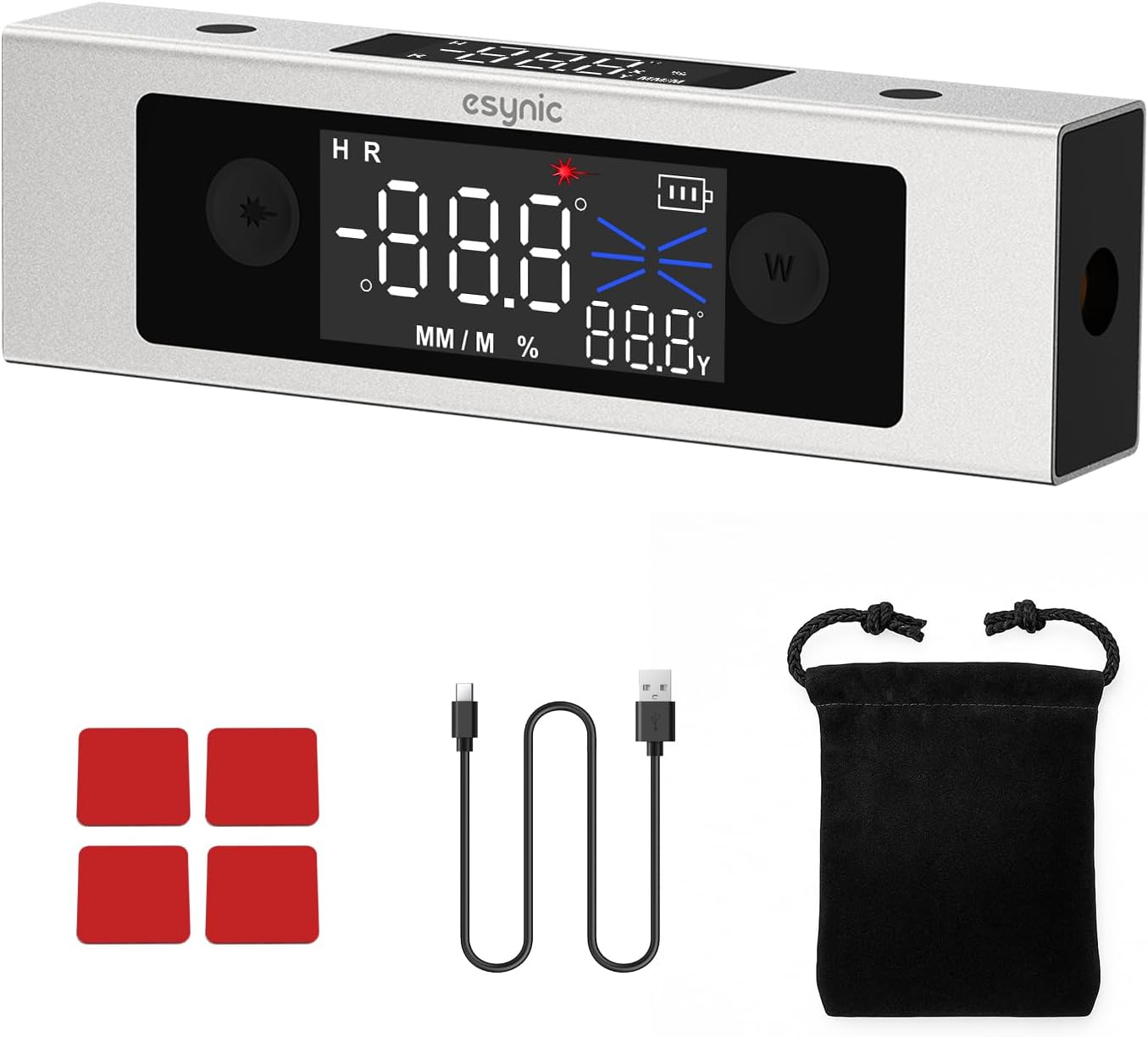 Detalle de eSynic WT504 digitale waterpas met dubbele laser, LCD en magnetische basis