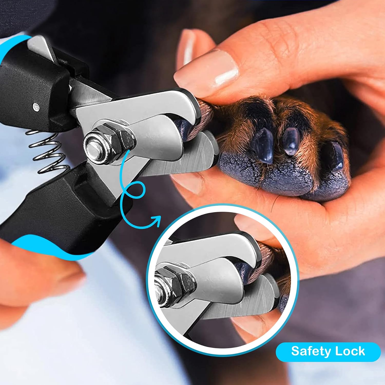 Detalle de Candure Profi Krallenschere für Hunde und Katzen – 6" Edelstahl mit Nagelfeile, Sicherheitsmechanismus und Hohe Qualität