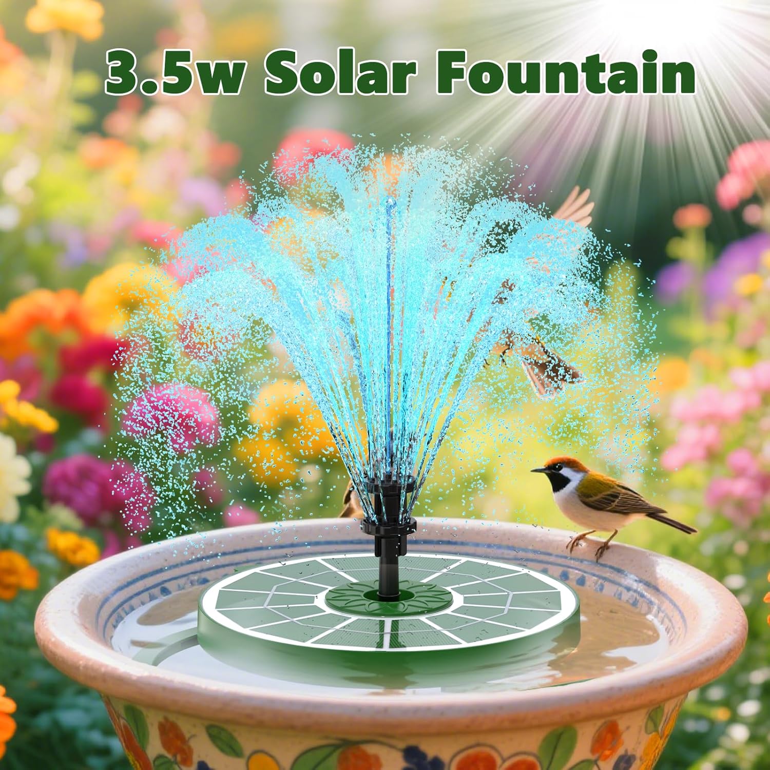 Thumbnail 1 de AISITIN Solarbrunnen für draußen – schwimmende 3,5W Solar-Pumpenfontäne mit Sprüheffekten für Garten, Teich & Vogelbad