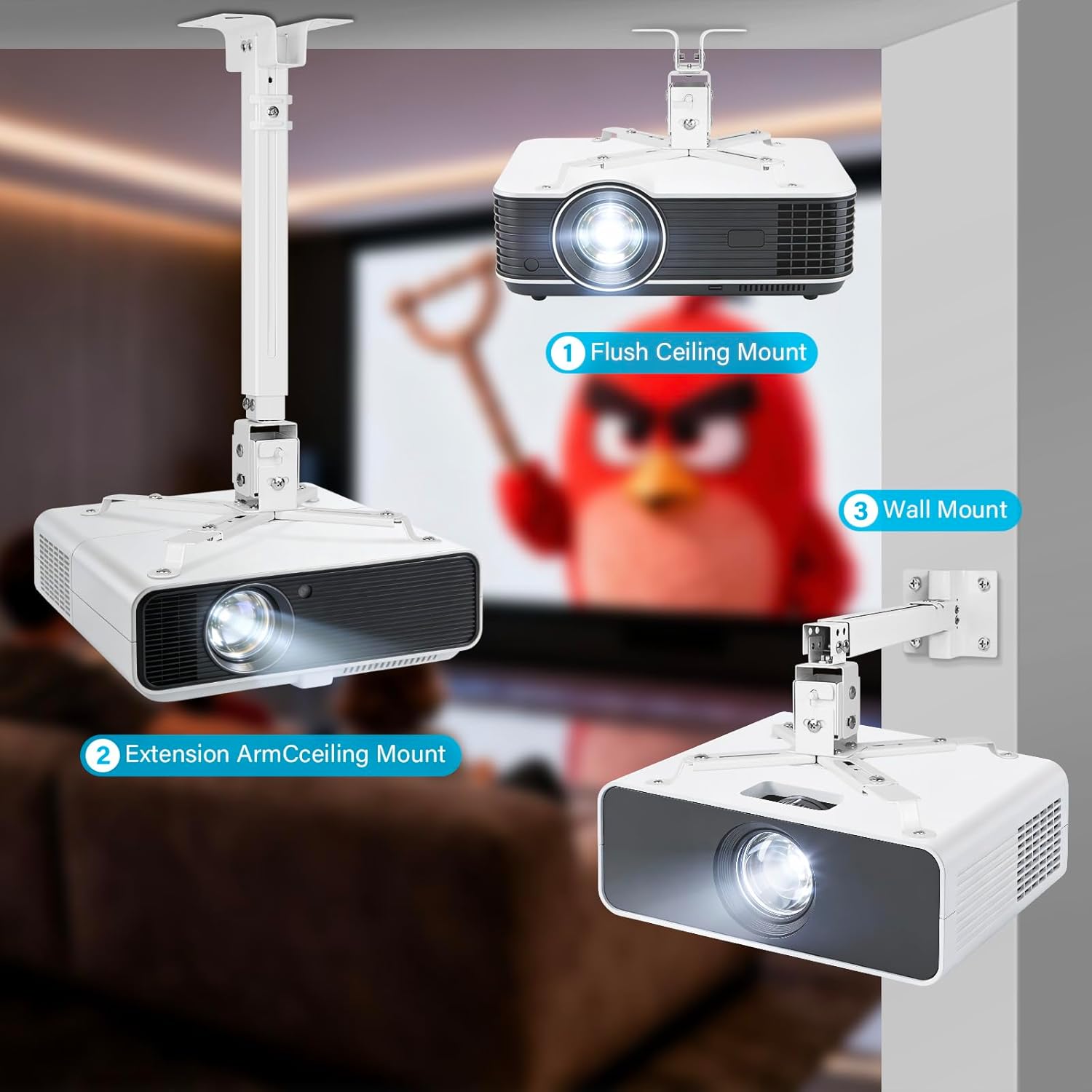 Thumbnail 1 de Vphom Universal Projector Mount Ceiling/Wall – 3-in-1 Bracket with Extension Pole & Cable Ties