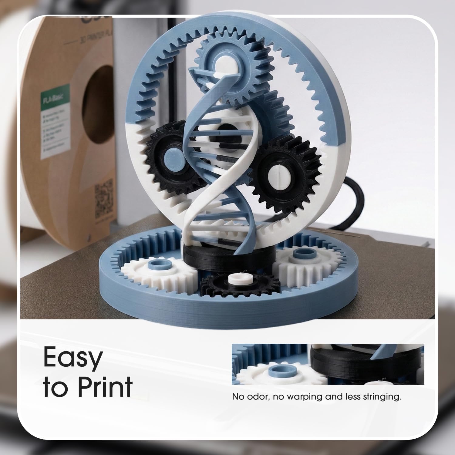 Detalle de eSUN PLA Filament 1.75mm – Basic, toleranzgenau, 2 Spulen je 1 kg, Kaltes Weiß+Schwarz