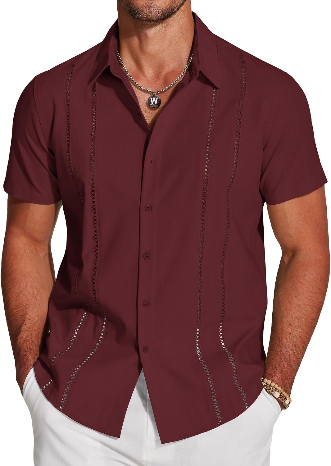 Detalle de COOFANDY Men's Cuban Guayabera Shirt Short Sleeve Button Down