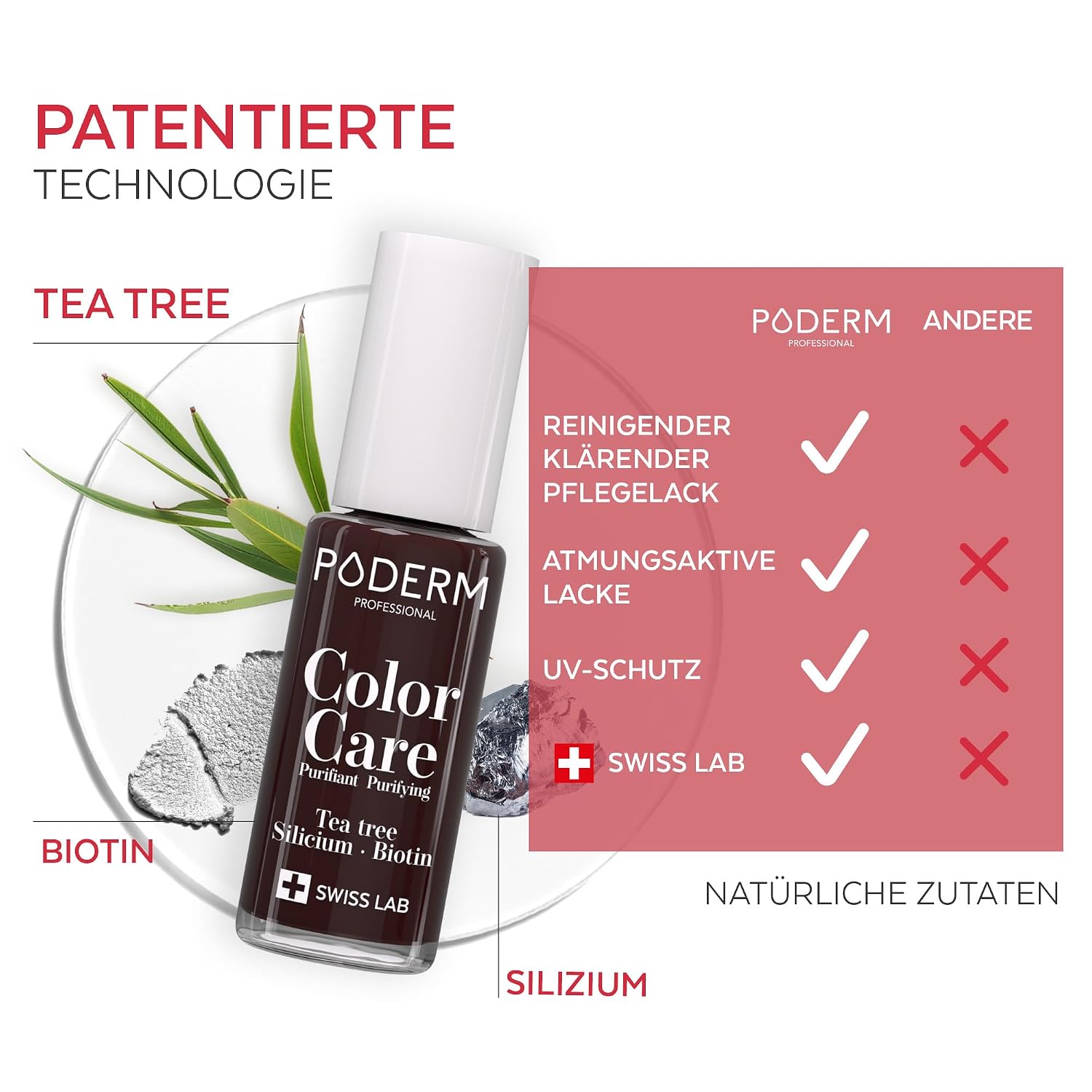 Detalle 2 de PODERM TEA TREE Nagellack 2 in 1 85% natürlich