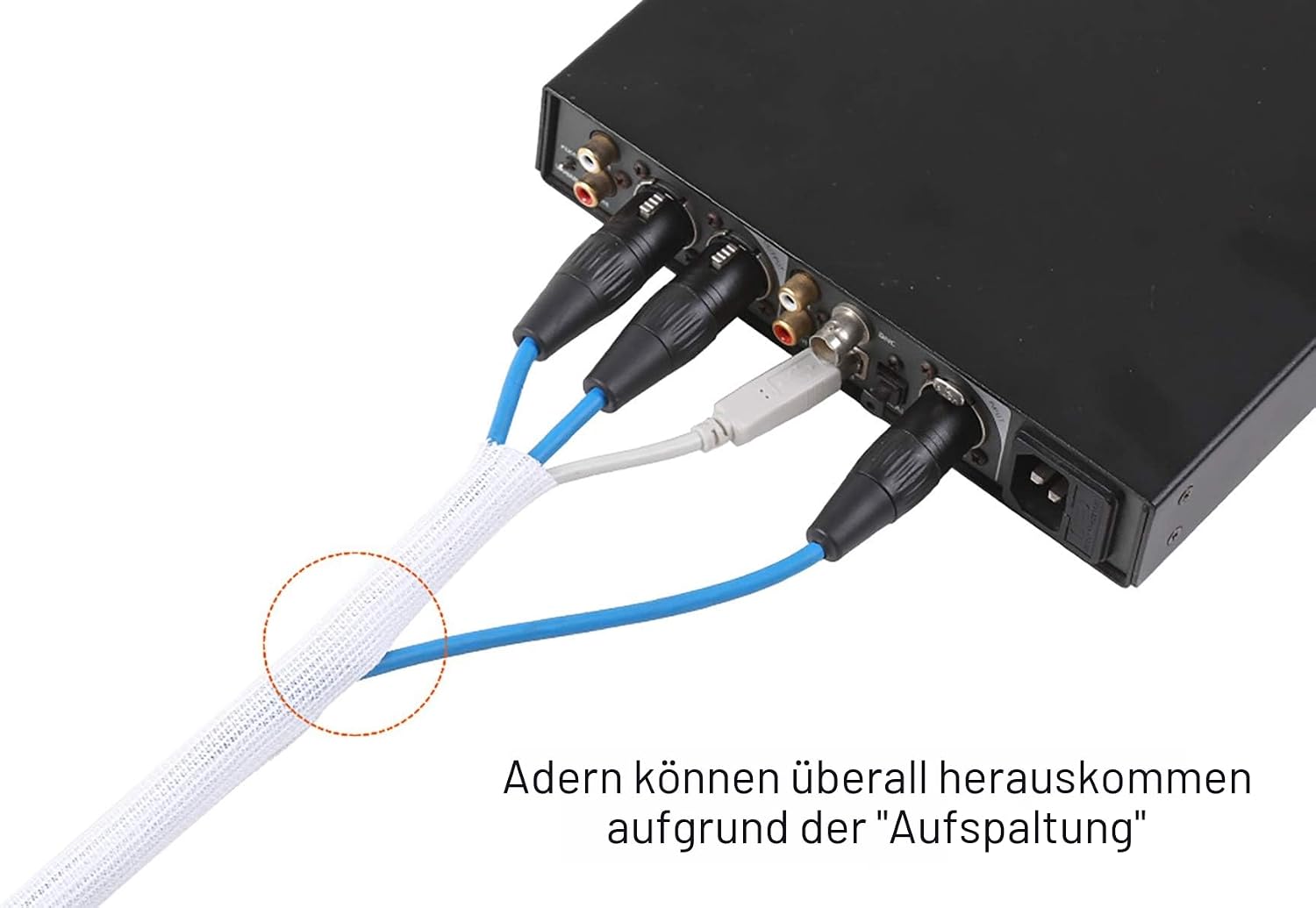 Detalle de Alex Tech selbstschließender Kabelschlauch 25 mm, 7,7 m (weiß) – zuschneidbarer Kabelmantel zum Schutz von Leitungen