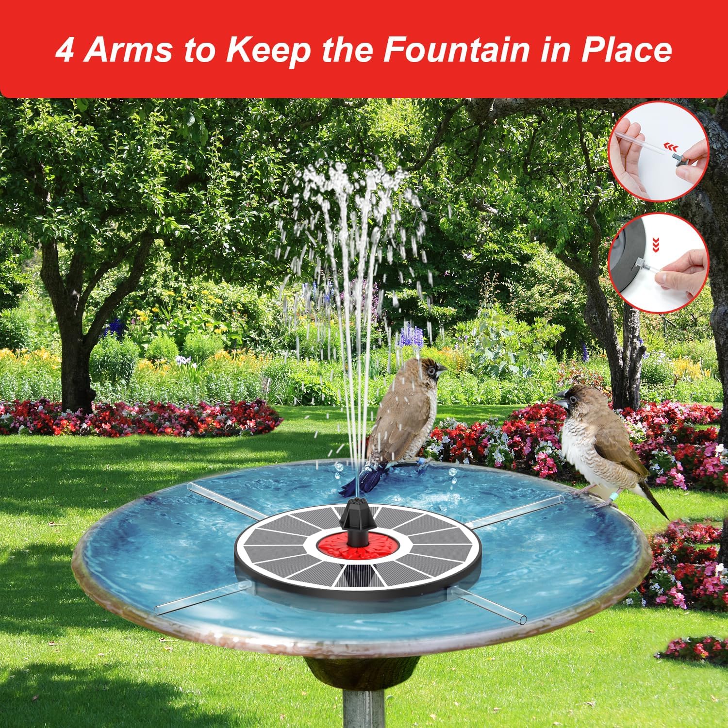 Thumbnail 3 de SZMP Solar Fountain Glass Panel with Flower — 3.5W Solar Powered Bird Bath Fountain