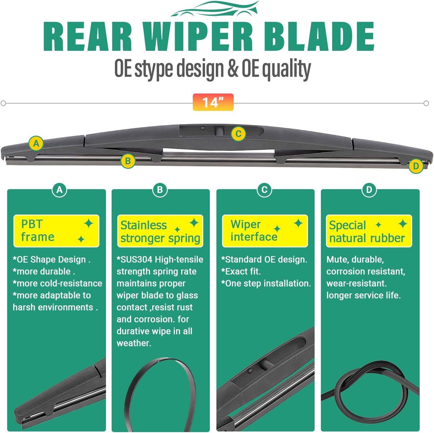 Thumbnail 3 de OEM-Style Replacement Wiper Blades (3-Pack) for Mazda CX-30 (2020-2025) — Front 26" + 16" and Rear 14