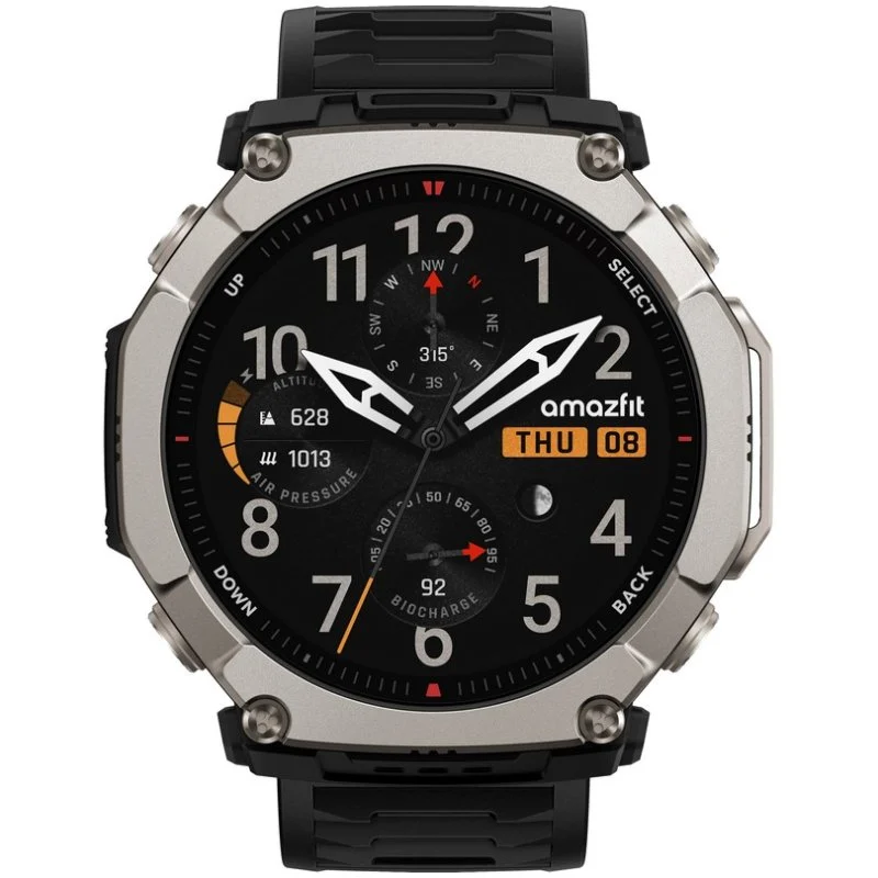 Detalle de Amazfit T-Rex Ultra 2: reloj deportivo de titanio para aventuras extremas con GPS, NFC y 10 ATM