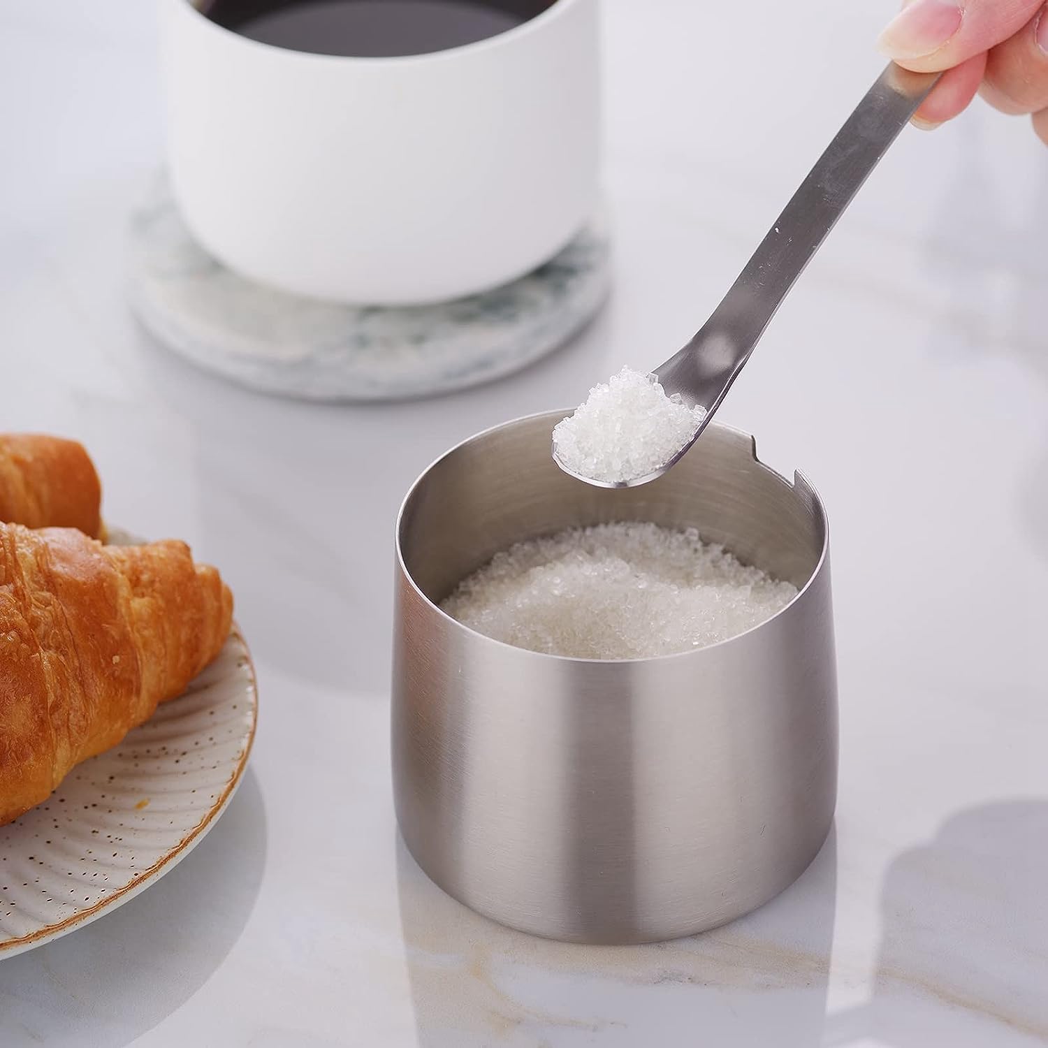 Thumbnail 5 de Easyworkz stainless steel sugar bowl and creamer set (304 steel) with spoon and anti-drip spout