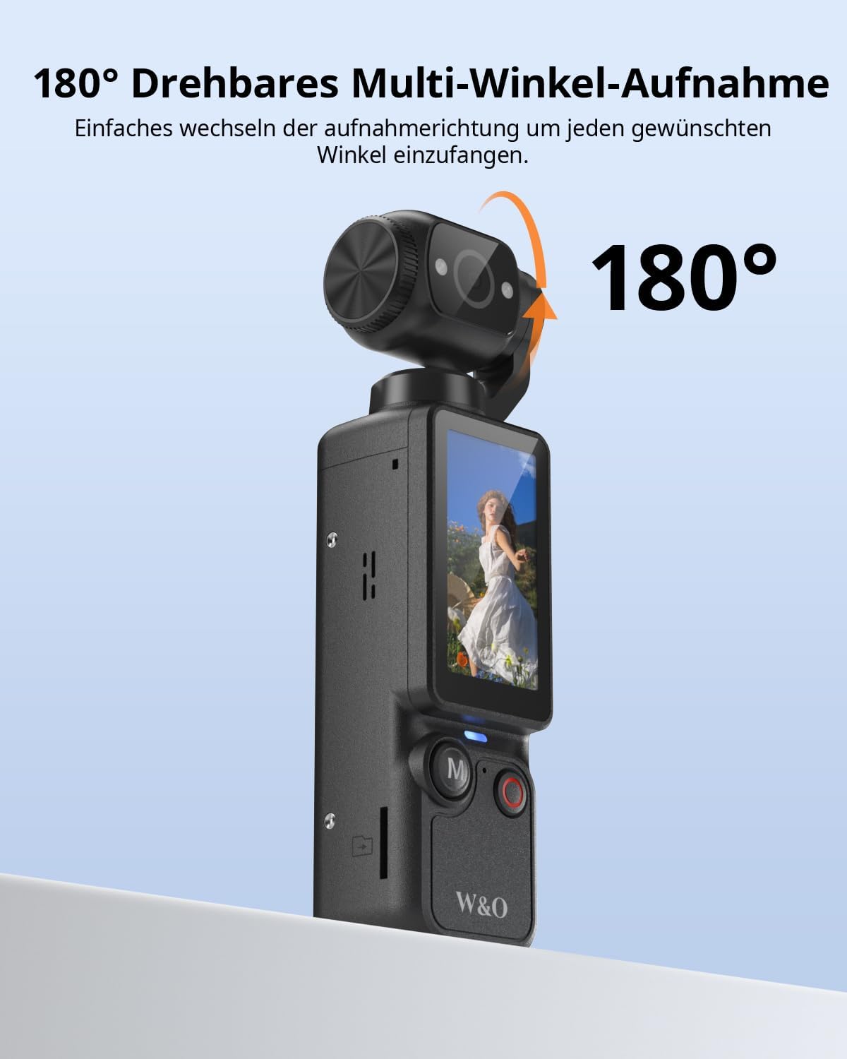 Detalle 2 de W & O Vlog Kamera mit 180° Drehbarem Objektiv – 2,5K Pocket Bodycam mit Audio & Video Aufnahme, 7 Stunden Akku, 32GB Speicher, Schwarz