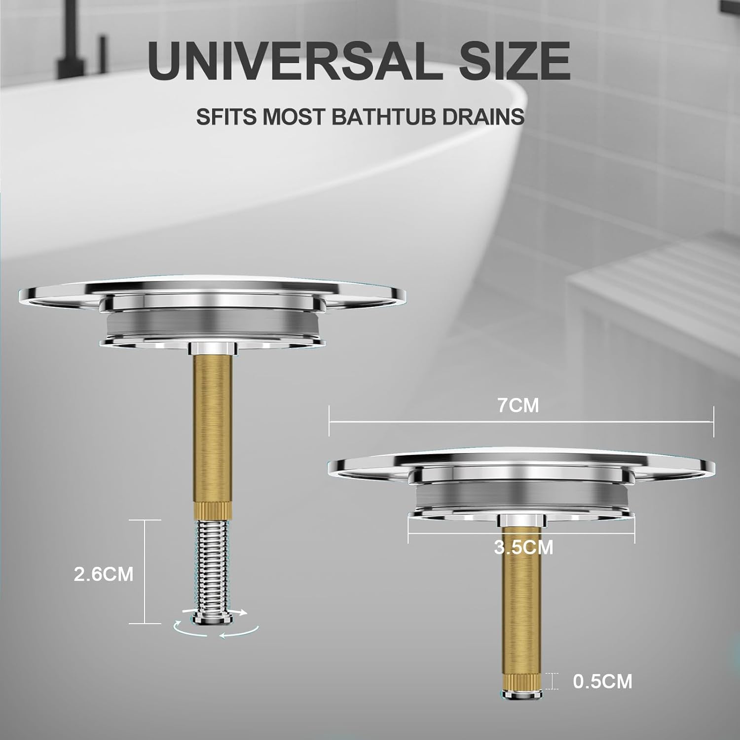 Detalle 2 de SURFOU Tapon Bañera Cromado Ø72mm, Ajustable y Antióxido