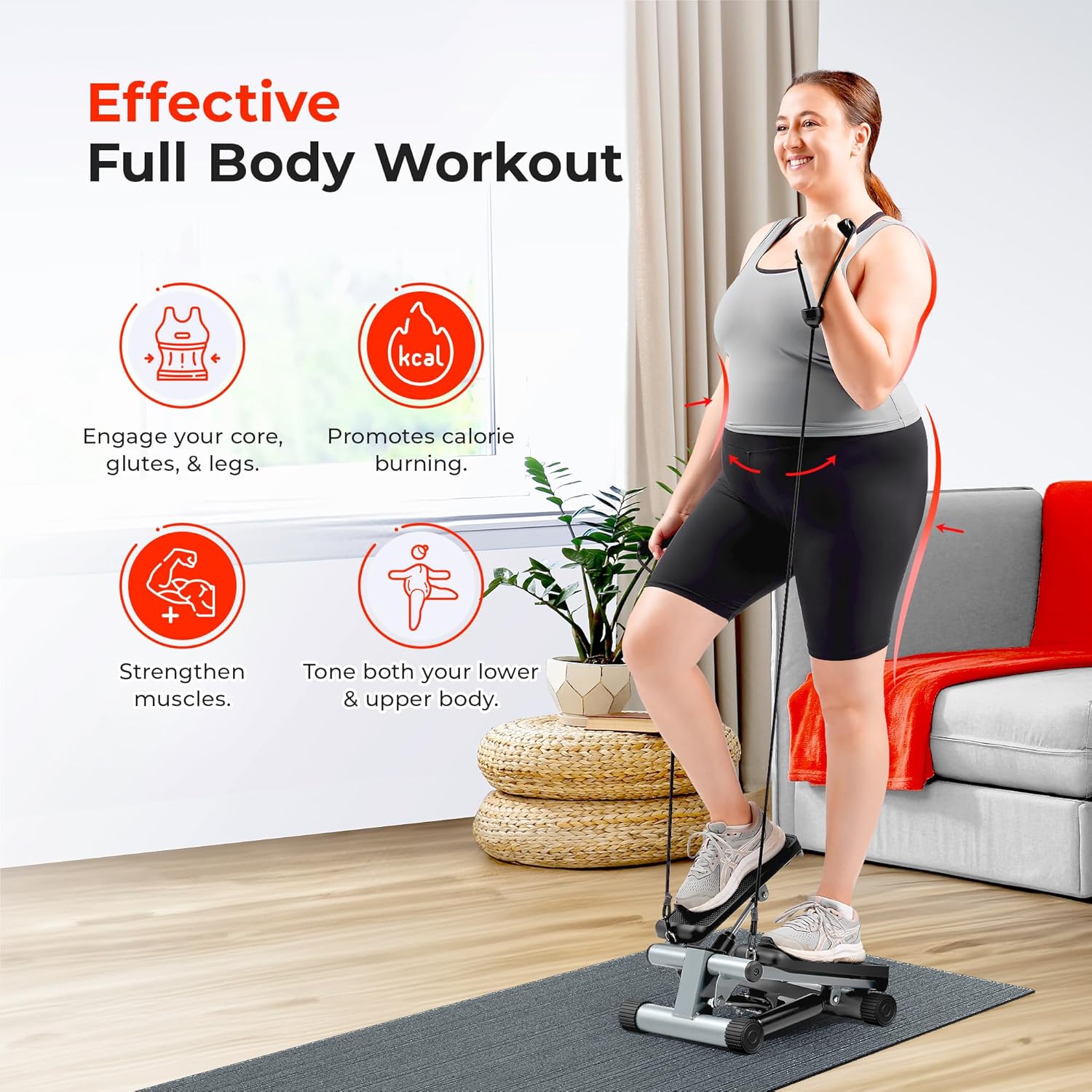 Thumbnail 1 de Sunny Health & Fitness Mini Steppers for Home Exercise with Optional Resistance Bands (Quiet Hydraulic Step Workout)