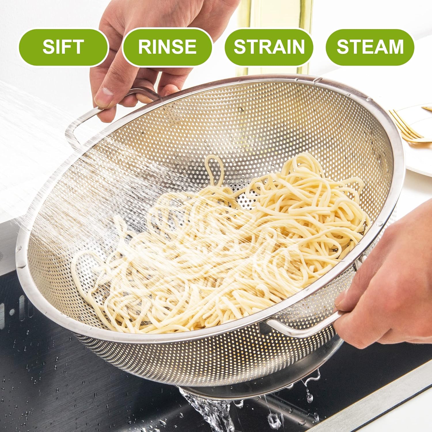 Thumbnail 4 de Gulex 3-Quart Stainless Steel Colander with Footed Base