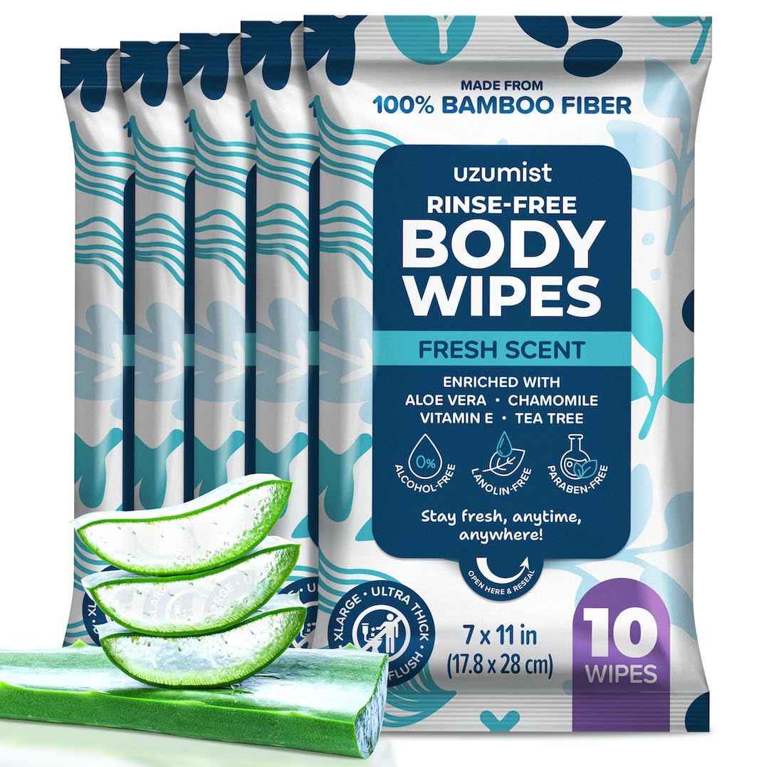 Detalle de Bath Body Wipes for Adults, 50 XL Thick Rinse-Free Bamboo Body Wipes