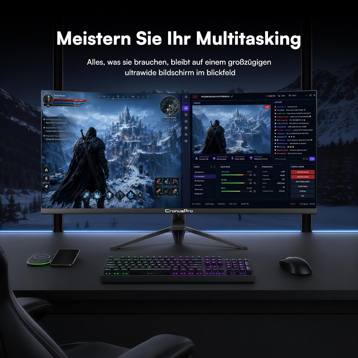 Detalle de CronusPro 34 Zoll UWQHD Gaming Monitor – 3440 × 1440, 165 Hz, 1500R Curved