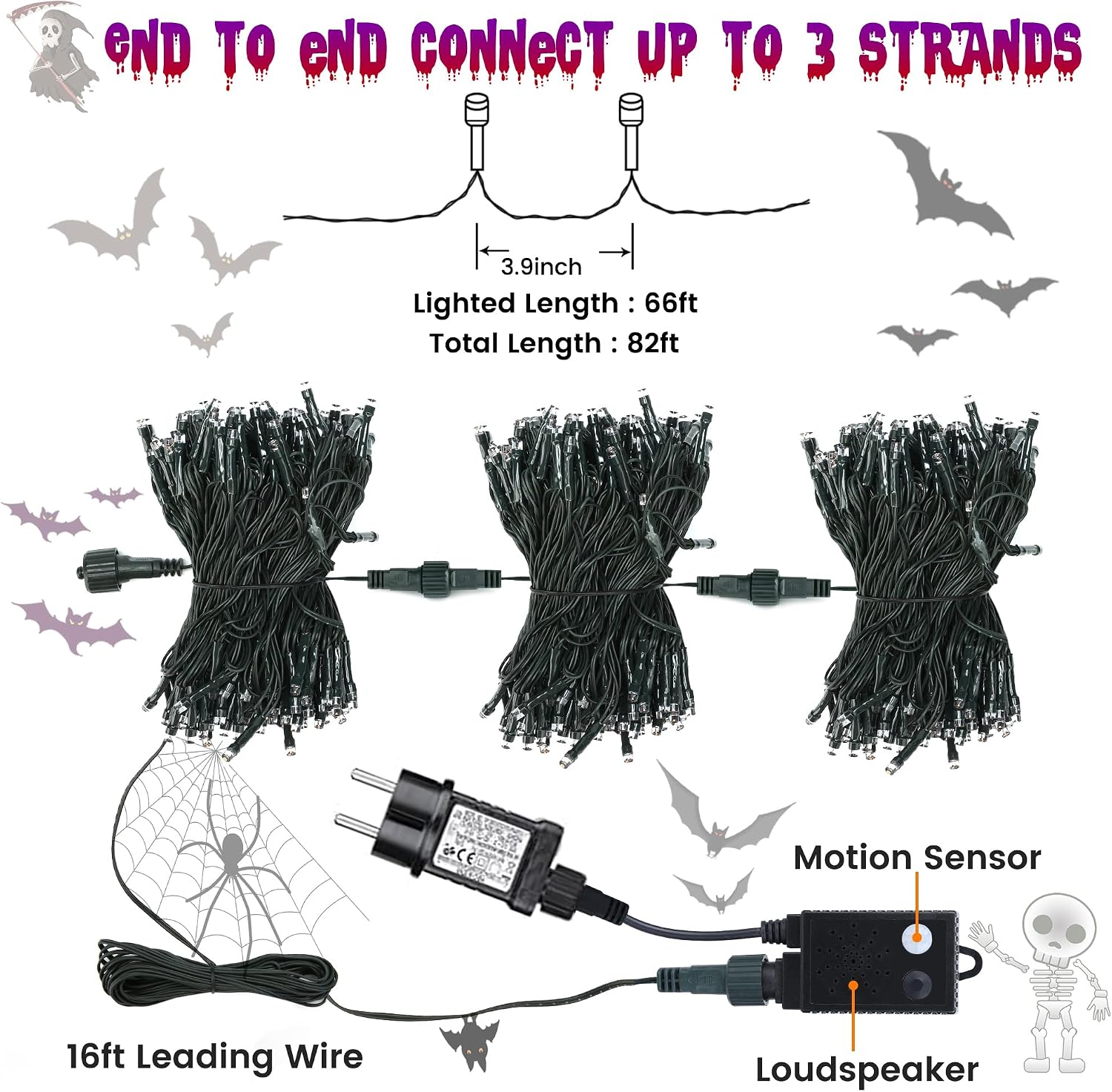 Thumbnail 6 de NEXVIN Halloween Deko Outdoor mit Lichterkette und Horror Sound – 20 m, 200 LEDs, Memory-Funktion, 6 Modi, IP44