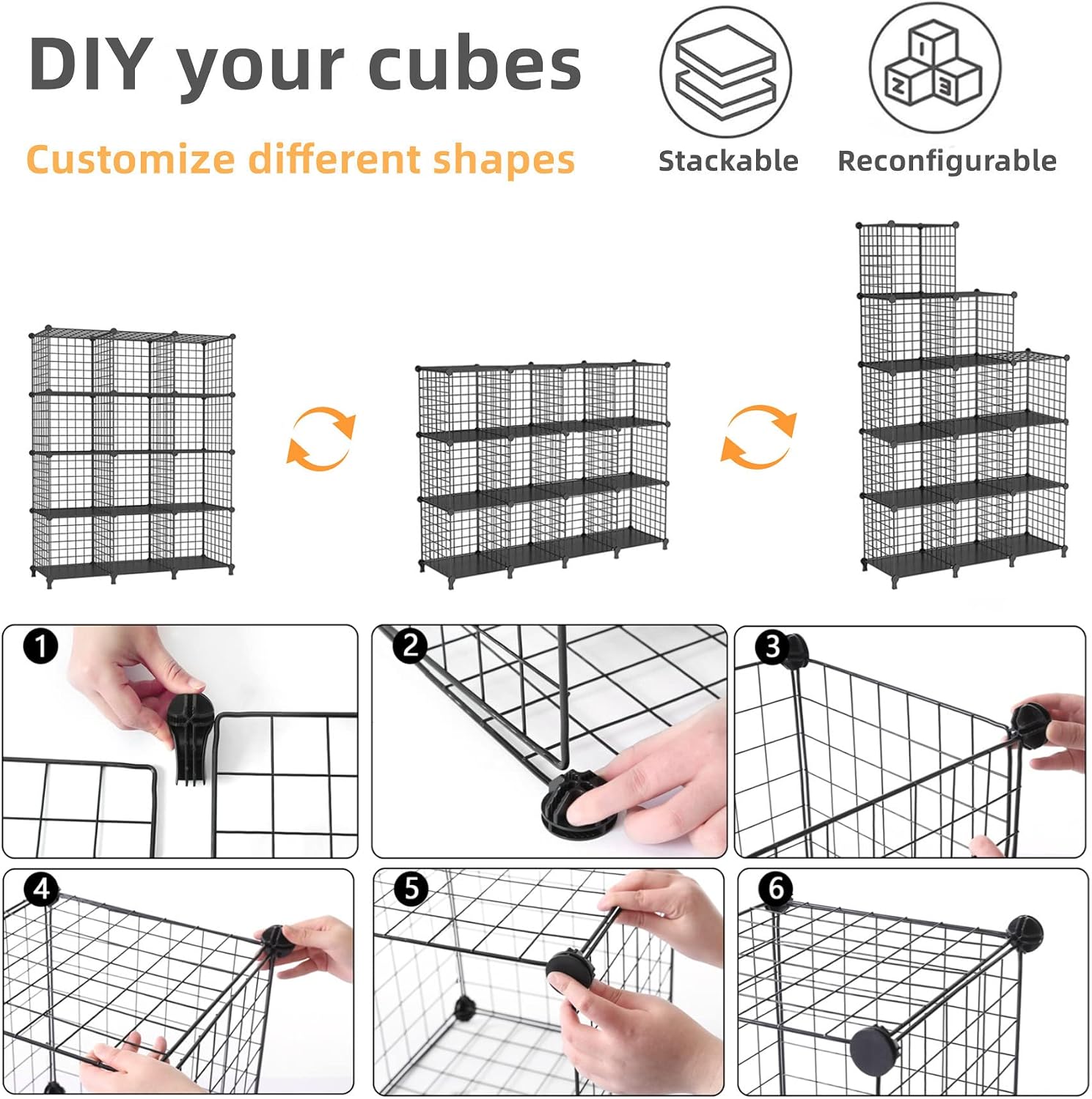 Thumbnail 5 de AWTATOS USCIH12BE 12-Cube Wire Storage Shelf, Stackable Black Metal