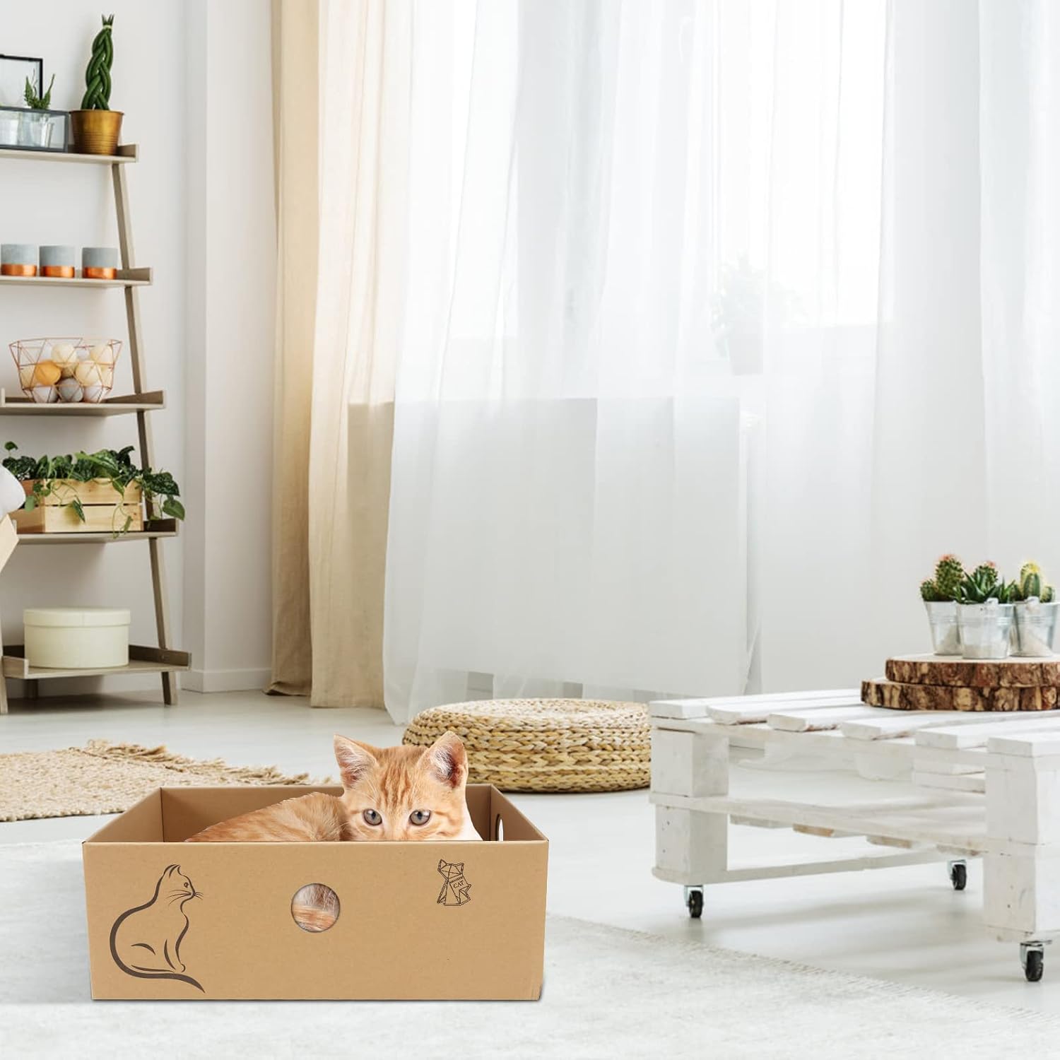 Detalle 1 de MUAEEOK Cat Scratching Board with Box (5 reversible scratch pads) for up to 5kg cats