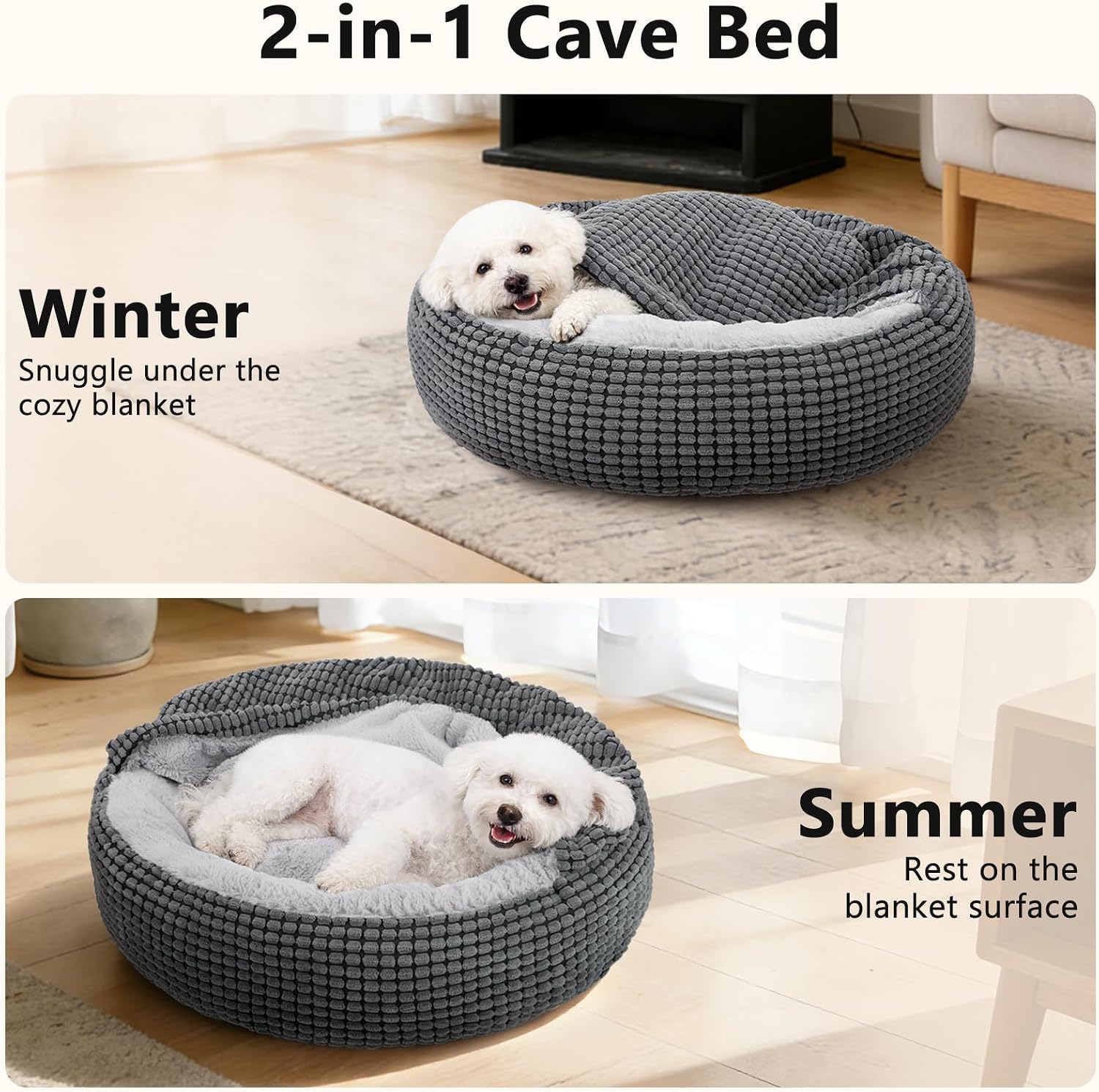 Detalle 2 de SIWA MARY PB0053-GY-23IN Hooded Donut Pet Bed, 26-Inch Plush, Washable