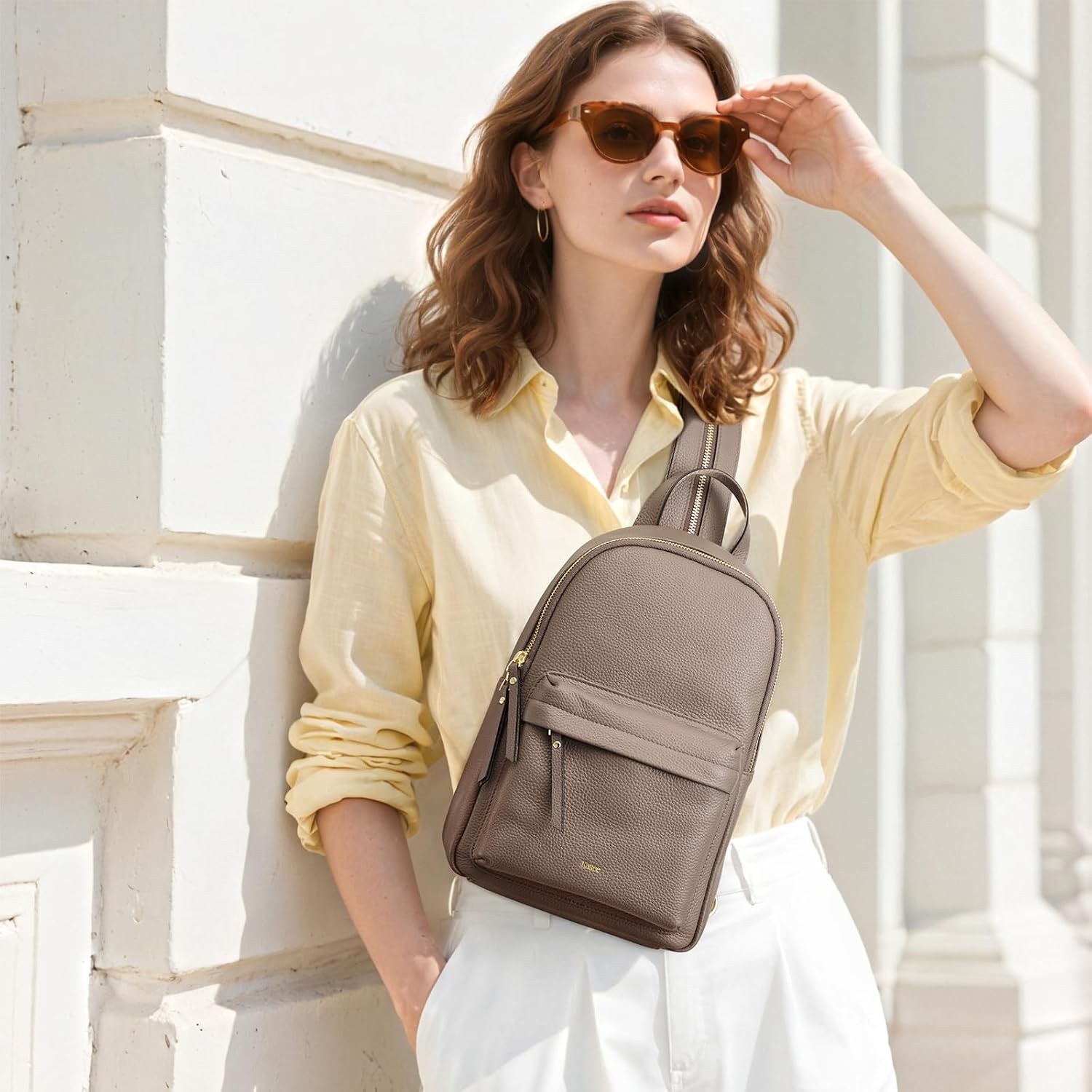 Detalle 2 de Kattee Convertible Crossbody Sling Chest Bag Medium Genuine Leather with RFID Blocking