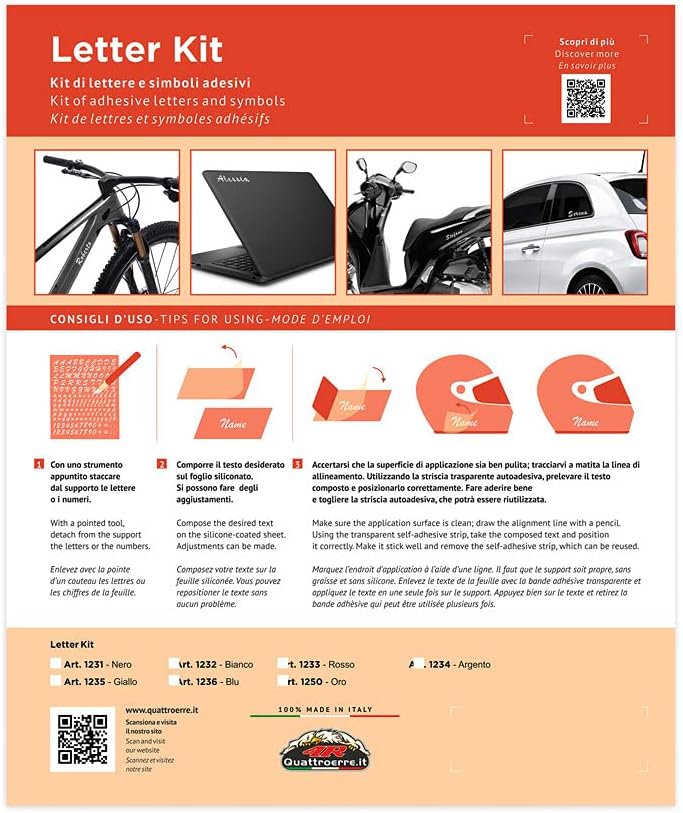 Detalle de Kit Lettere Adesive Componibili Nero 1231 di 4R Quattroerre.it