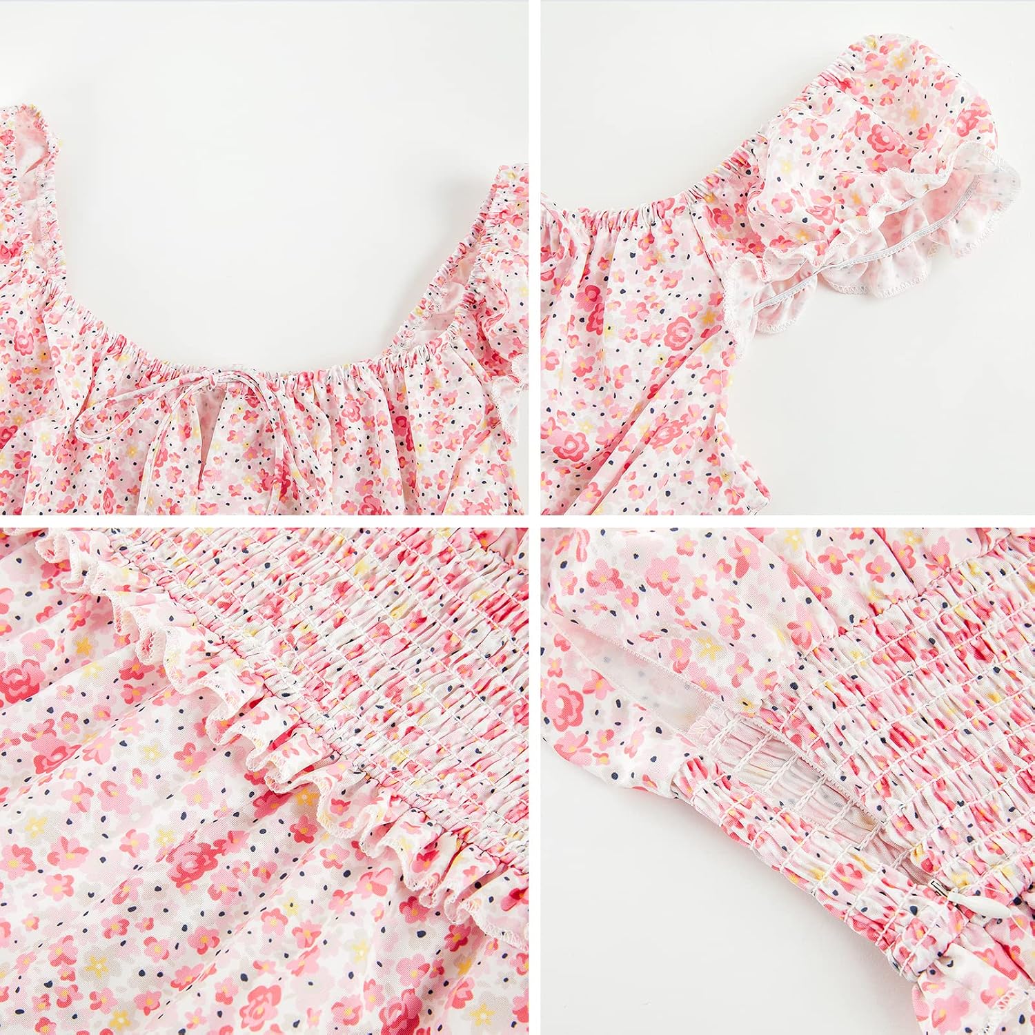 Detalle de YOBECHO Women's Summer Dress with Ruffle Sleeves and Sweetheart Neckline
