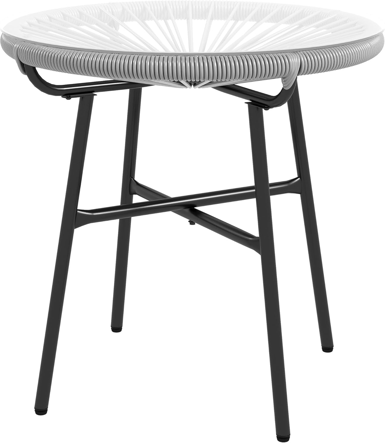 Table basse ronde Outsunny en résine, rotin métal et plateau verre trempé Ø50 cm – Gris