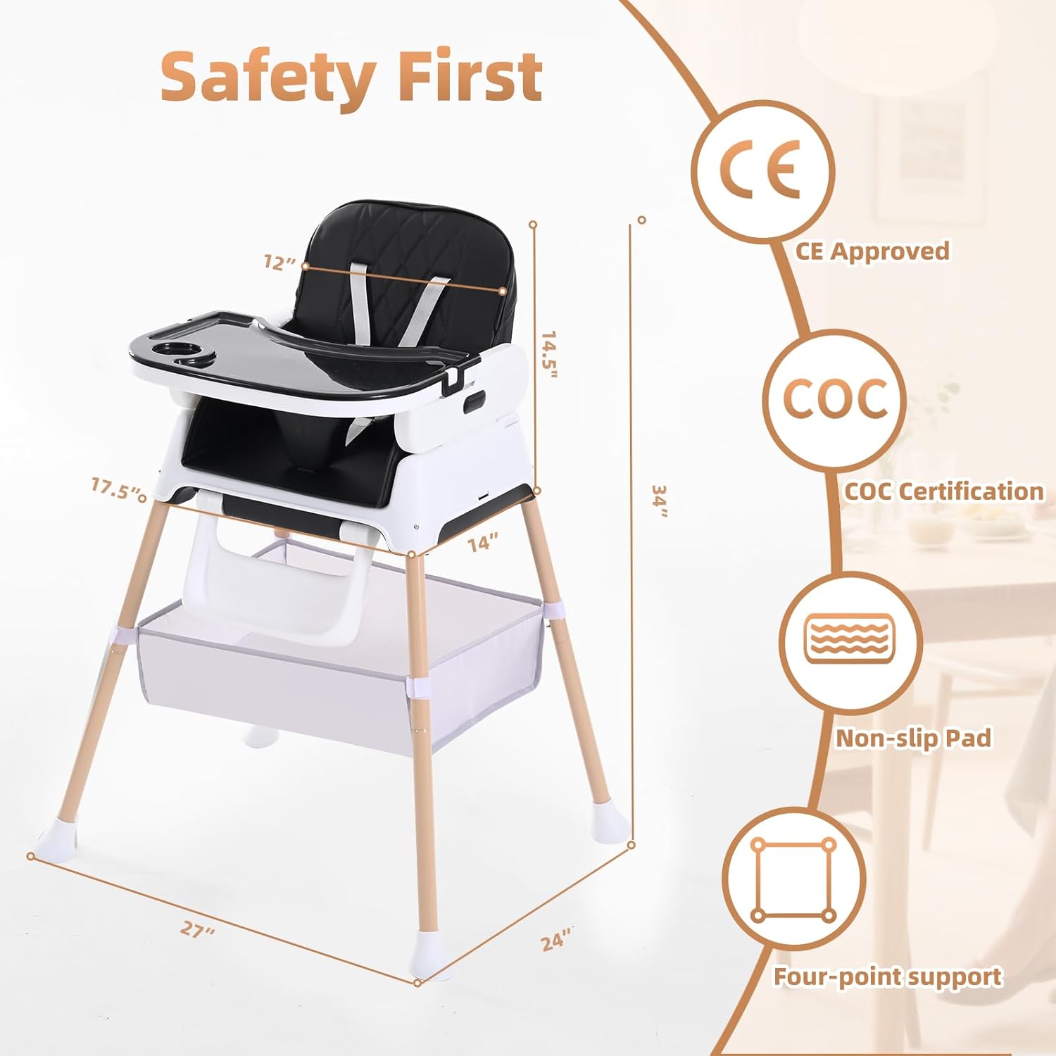 Detalle 2 de Adjustable Convertible 3-in-1 Baby High Chair 6–36 months