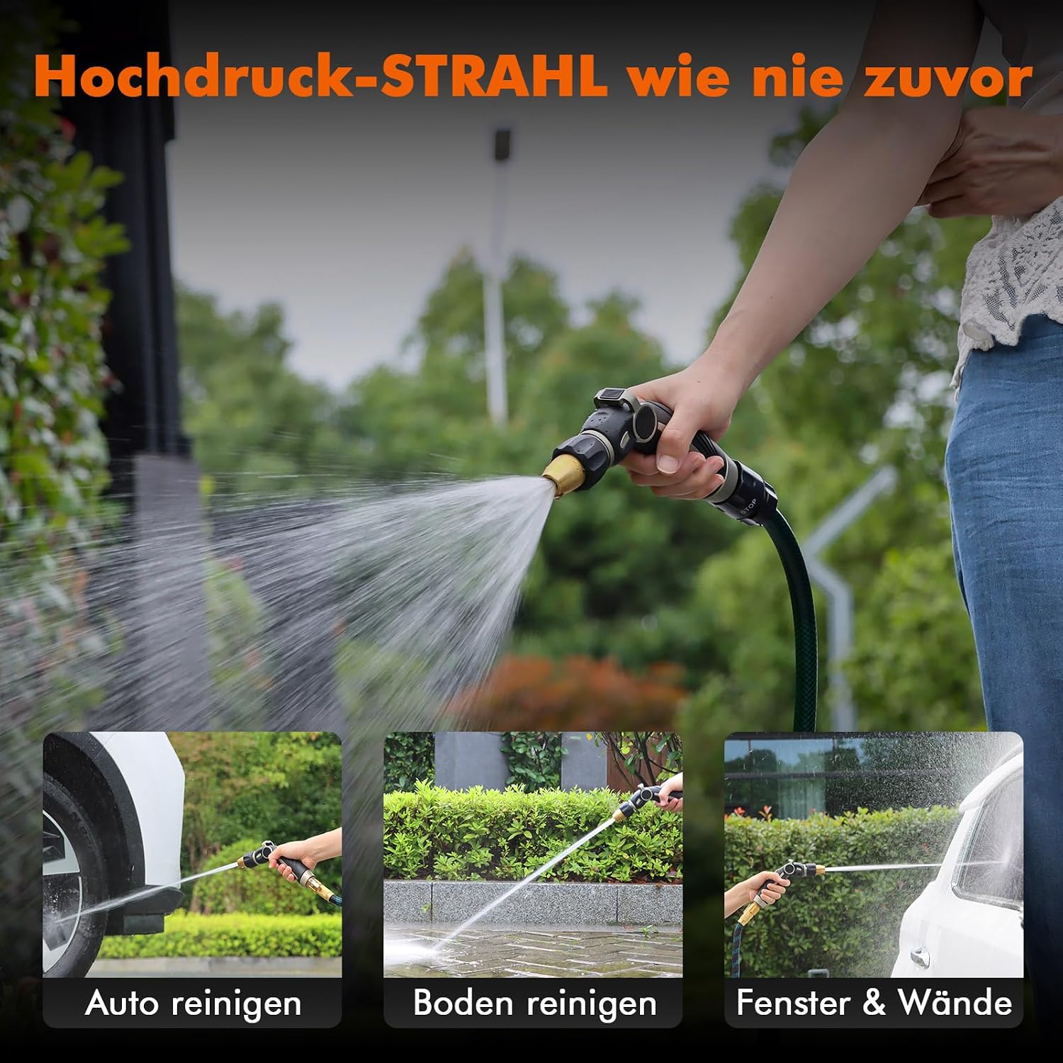 Thumbnail 4 de RESTMO Gartenbrause Metall – robuste Hochdruck-Gartenschlauchdüse mit Self-Lock, 9 Sprühmuster