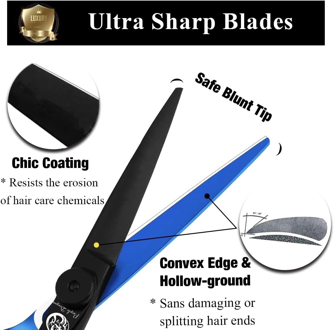 Detalle 2 de Purple Dragon forbici da parrucchiere 5,5" – set professionale in acciaio 440C, rivestimento blu, lame affilate