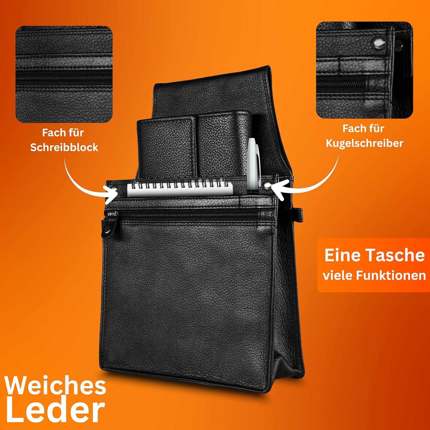 Detalle de Kellnerset aus Echtleder – Kellner Geldbörse mit 6 Scheinfächern & Premium Kellnertasche