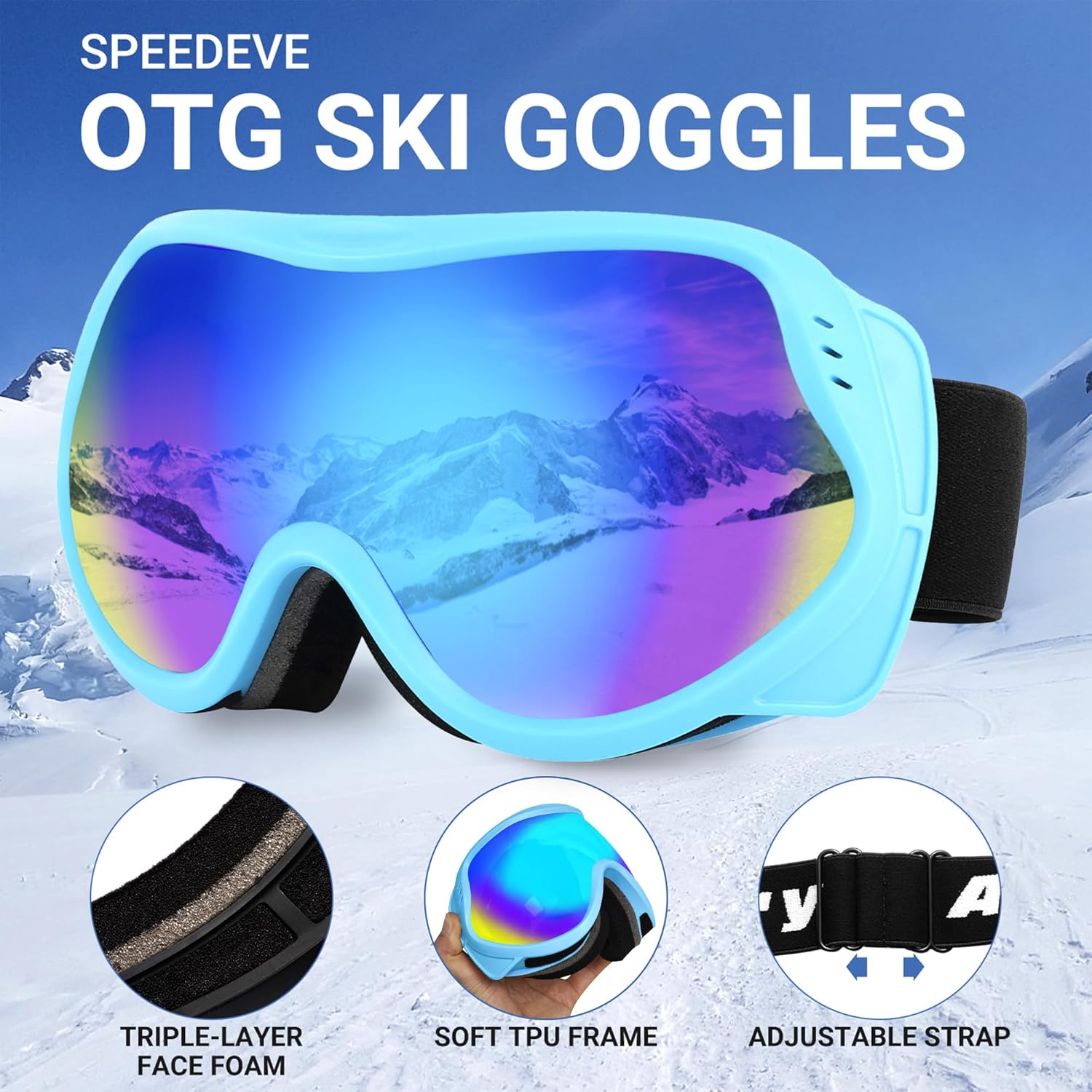 Thumbnail 3 de SPEEDEVE Occhiali da Sci Maschera da Snowboard OTG con protezione UV e anti-nebbia