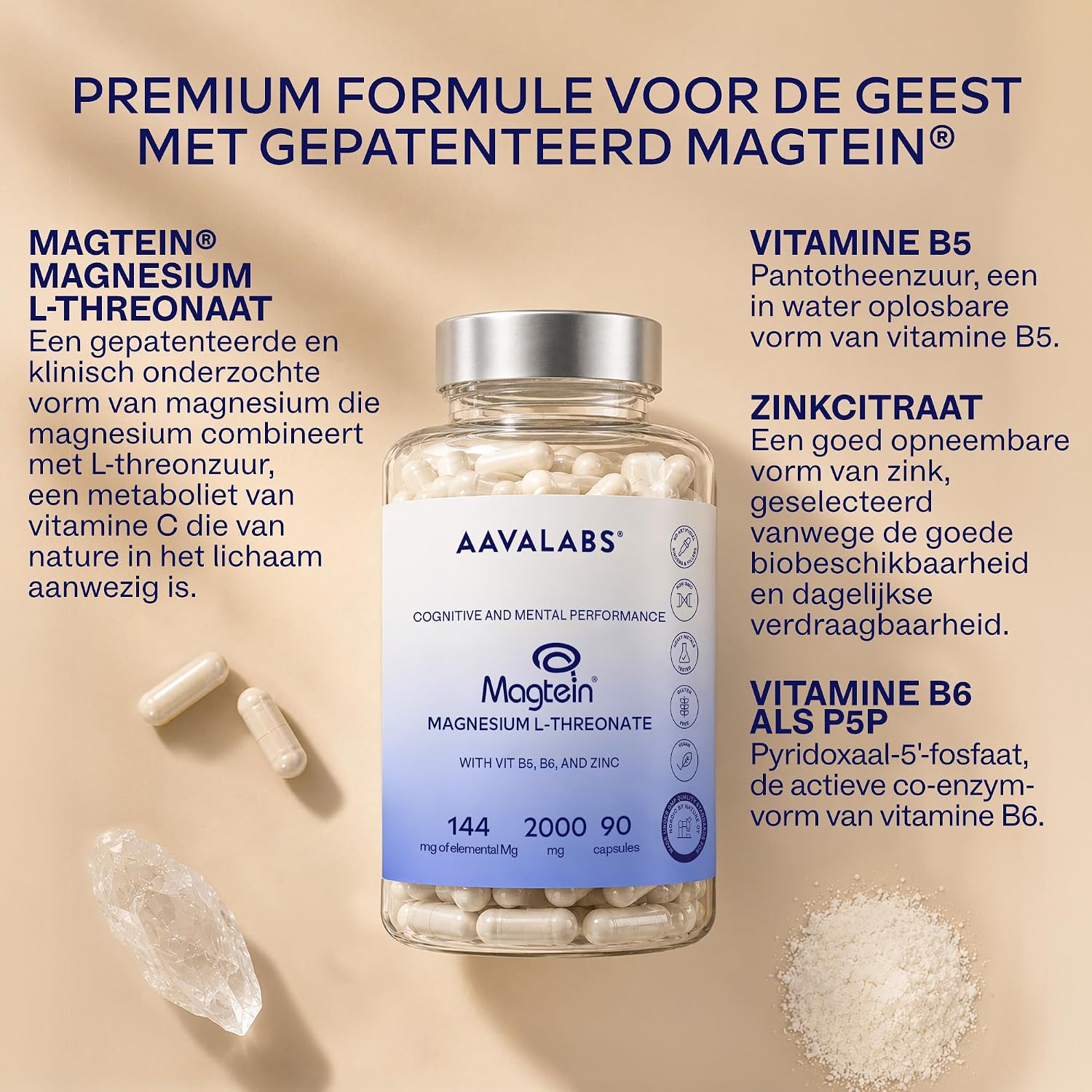 Detalle 2 de AAVALABS Magtein® magnesium L-threonaat, 2.000 mg per dagdosering, vegan