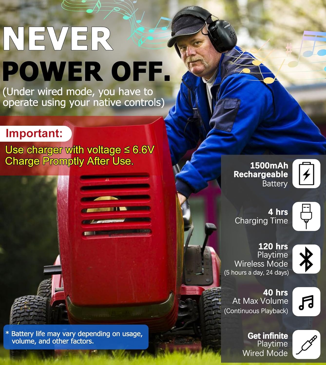 Thumbnail 5 de PROHEAR 037 Bluetooth 6.0 Hearing Protection Headphones (30 dB SNR) with 1500mAh Rechargeable Battery, Black