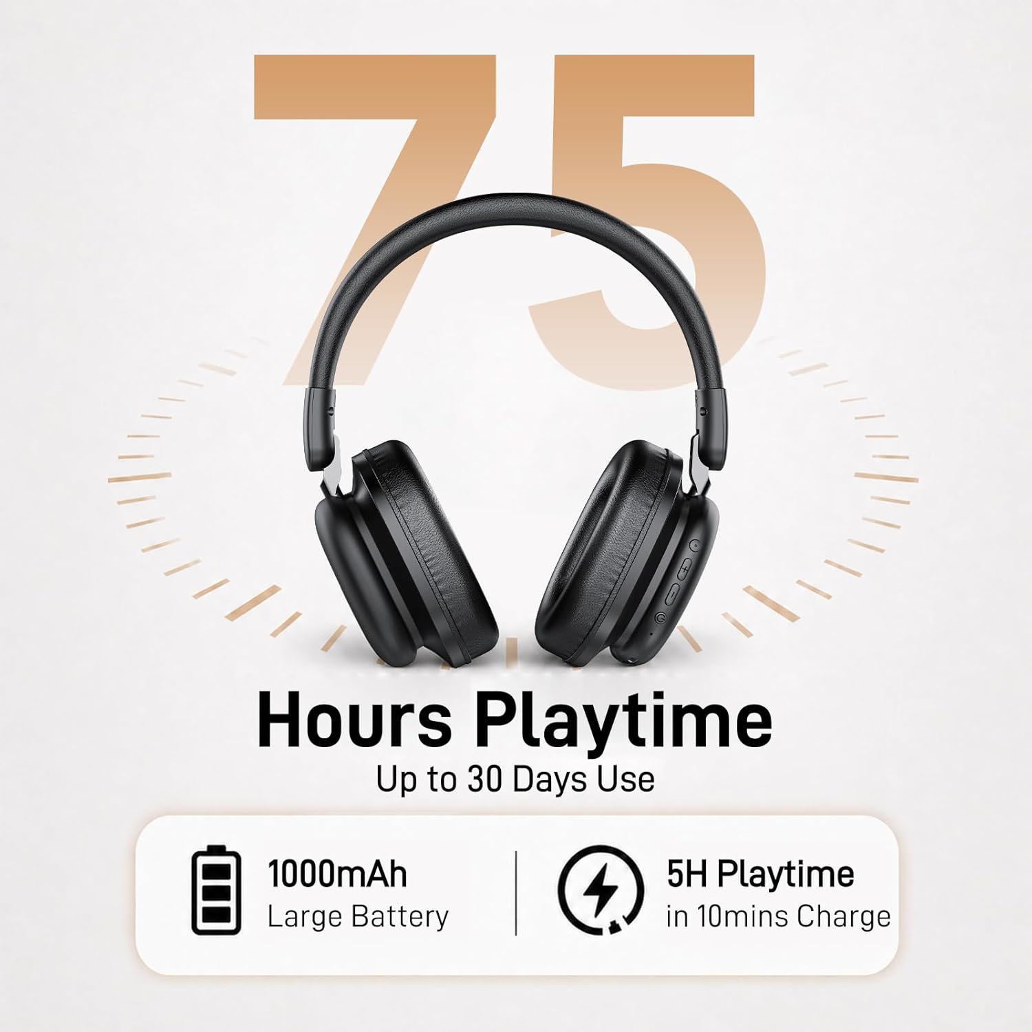 Detalle de TIMU Bluetooth Headphones Over Ear: 75H Playtime, Foldable Comfort and Custom EQ for Travel and Work