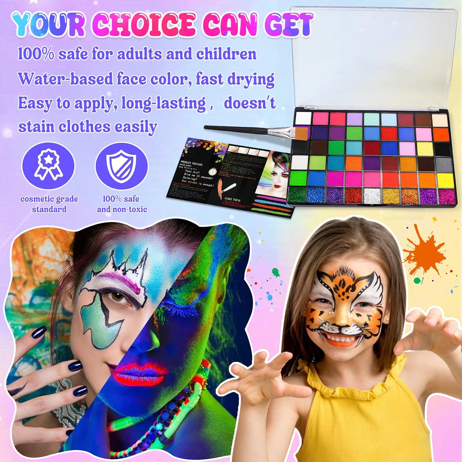 Thumbnail 1 de Gigmeta Kinderschminke Set – 54 Farben, Pinsel, Schablonen und Diamant-Sticker für Theater, Halloween und Bodypainting