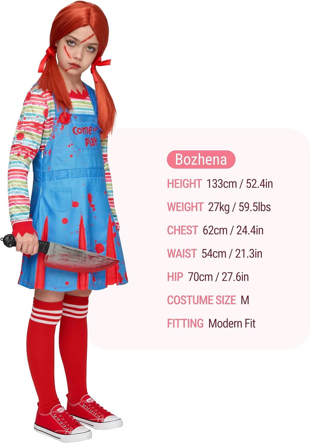 Thumbnail 6 de Spooktacular Creations Creepy Doll Costume for Kids with Rainbow Shirt and Knee-High Socks