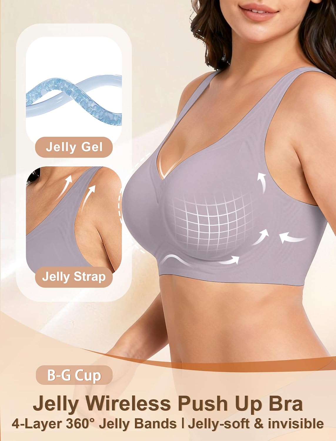 Detalle de Jelly Wireless Bra Plus Size Supportive Seamless Full Coverage Push Up No Underwire T-Shirt Bra
