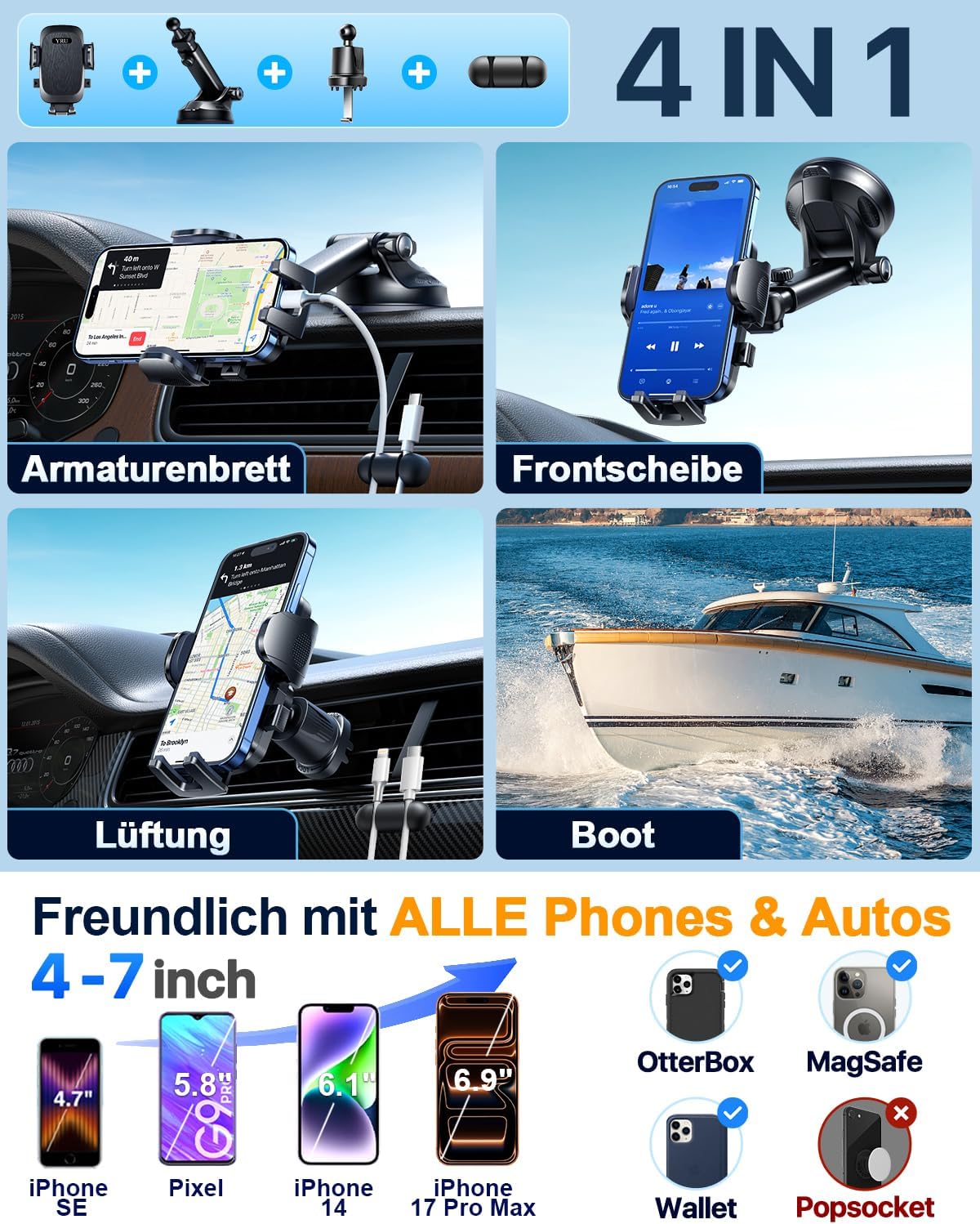 Thumbnail 5 de YRU Handyhalterung Auto Militär‑Klasse 25 kg Saugnapf