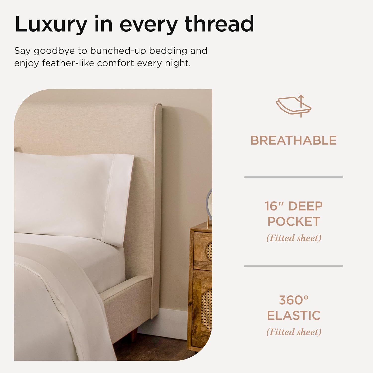 Thumbnail 4 de Threadmill Luxury 800 Thread Count King 100% Cotton Sateen Sheet Set (Hotel White) — 4-Piece, Deep Pocket