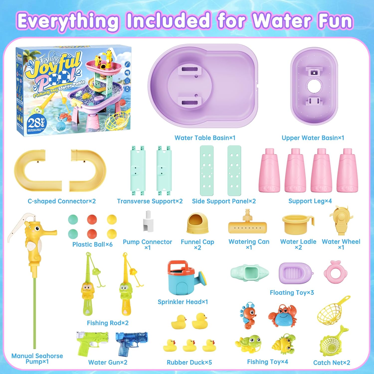Thumbnail 1 de CRATIVWOOD Toddler Water Table for Kids — 6-in-1 Sand & Water Play with 28 Accessories