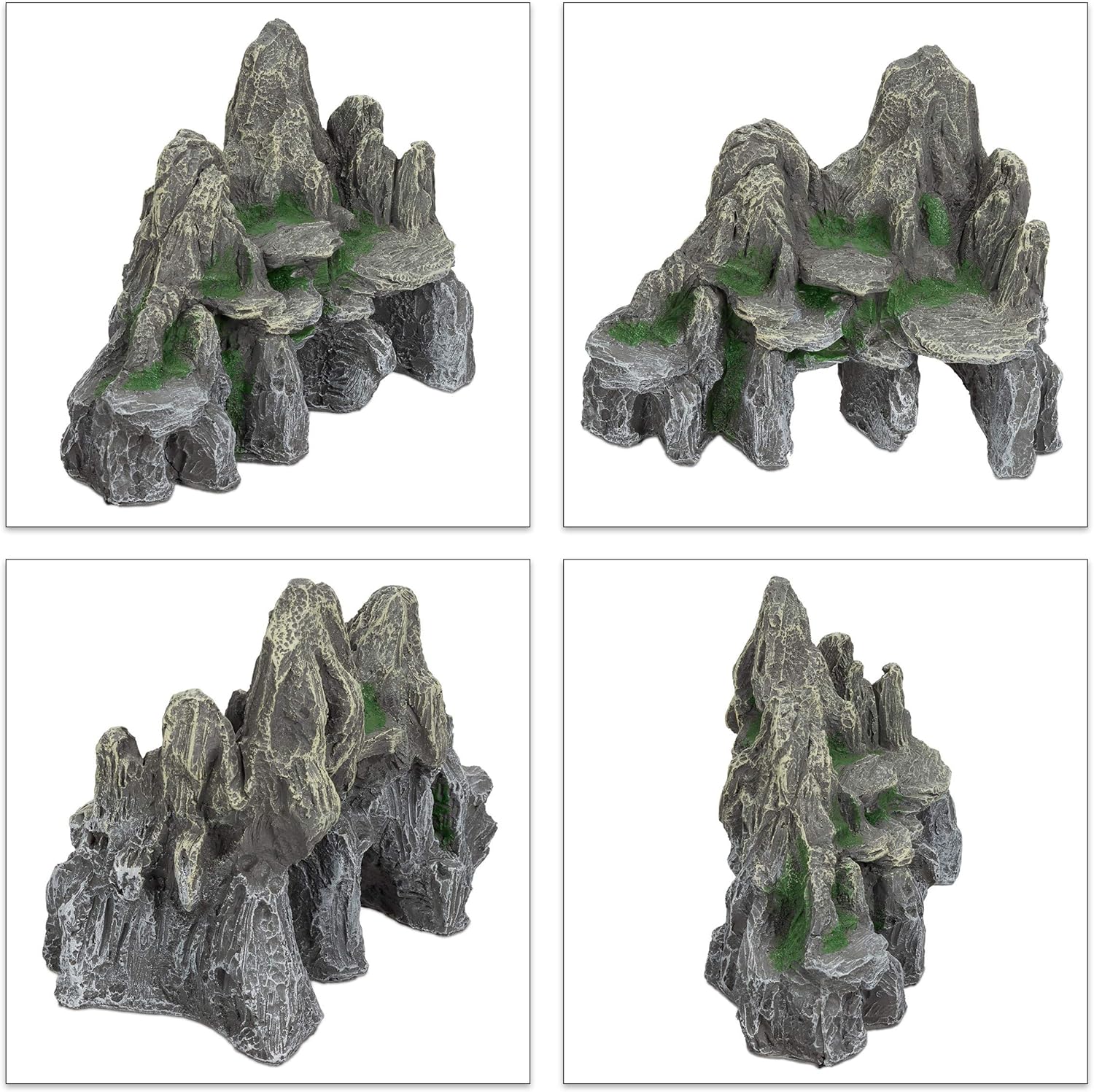 Thumbnail 5 de Relaxdays déco d’Aquarium : rocher avec grotte en pierre grise et mousse verte (21 cm)