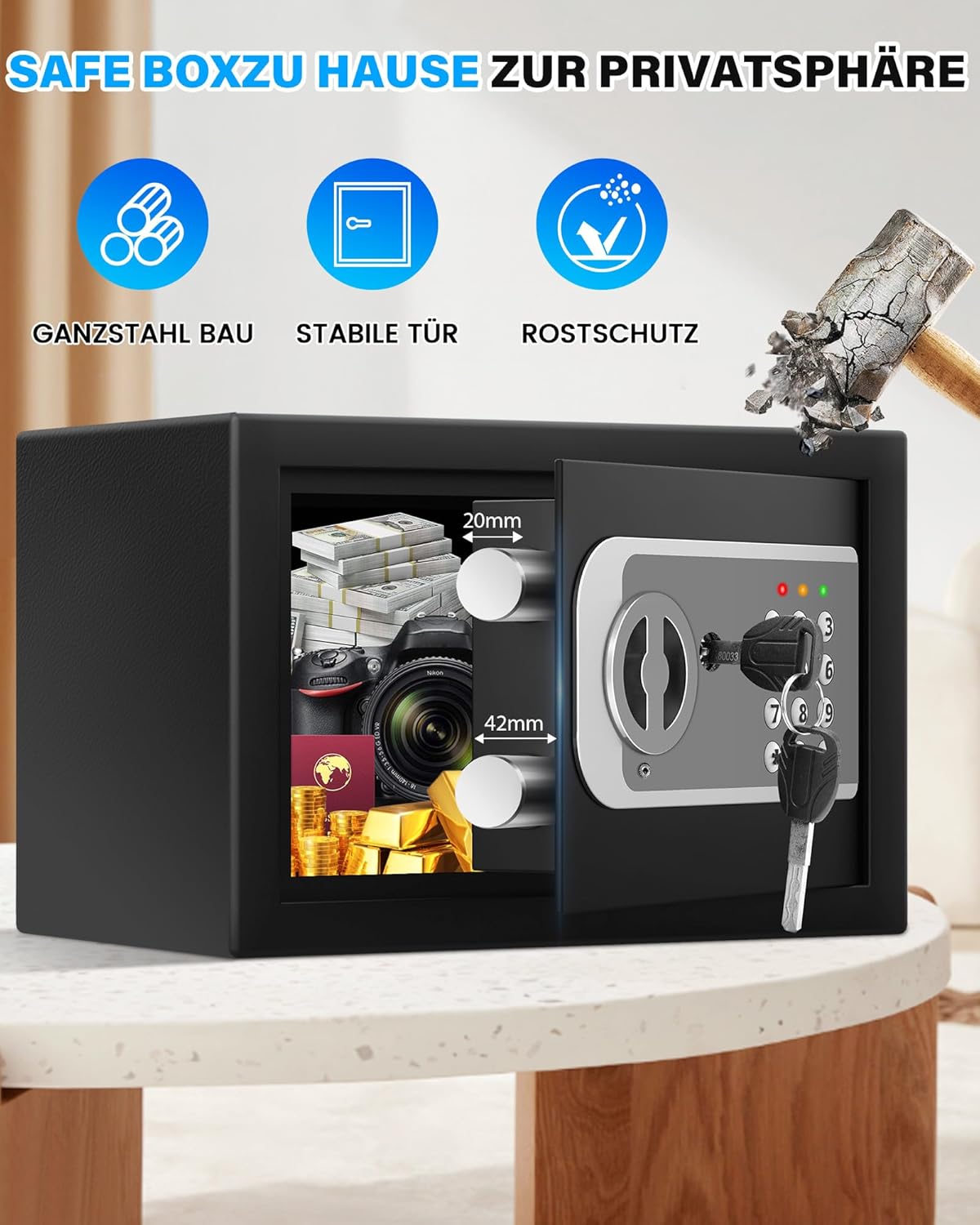 Detalle 2 de Mini Safe Tresor fĂŒr Zuhause đ