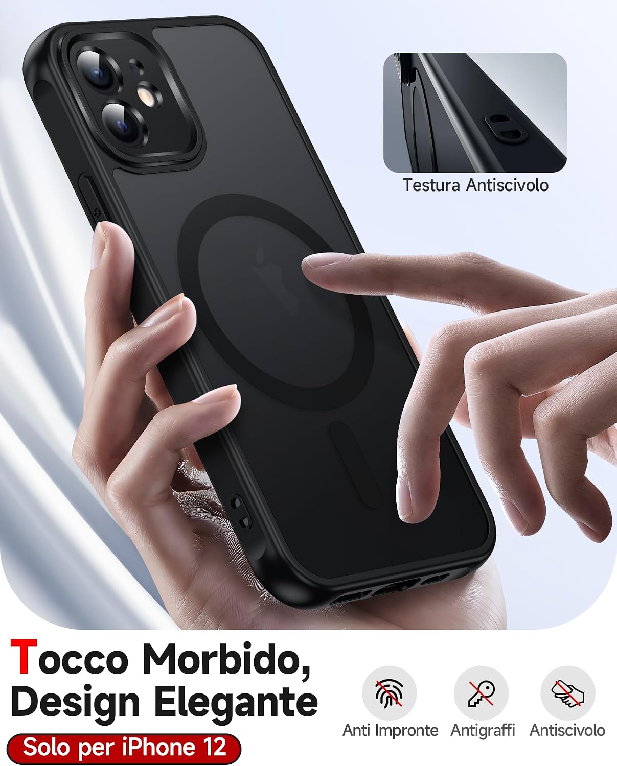 Detalle de LeYi Cover Magnetica per iPhone 12 con Vetro Temperato: protezione magnetica, ante e retro opachi