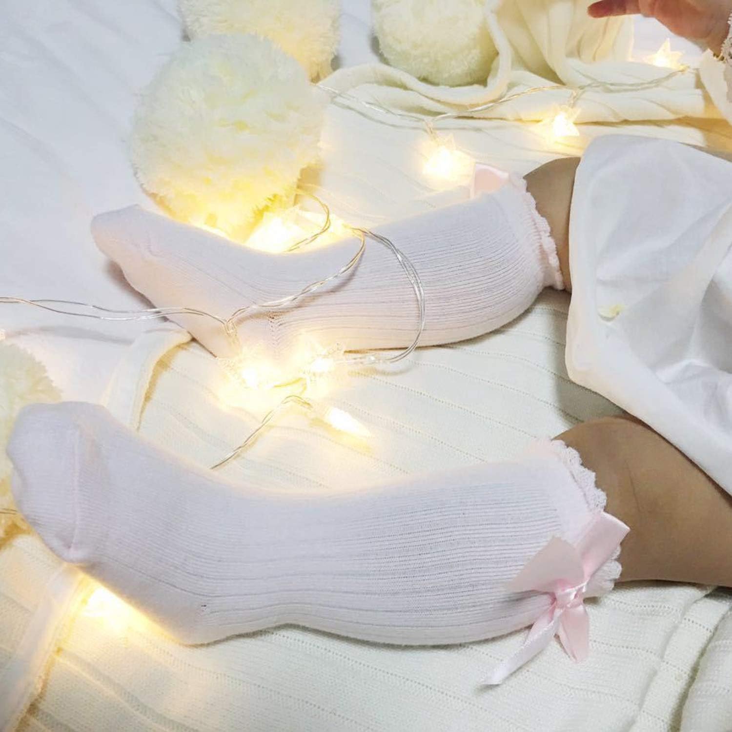 Thumbnail 4 de DRESHOW baby girl knee-high socks (bow design) cotton-blend toddler dress socks – 5 pairs