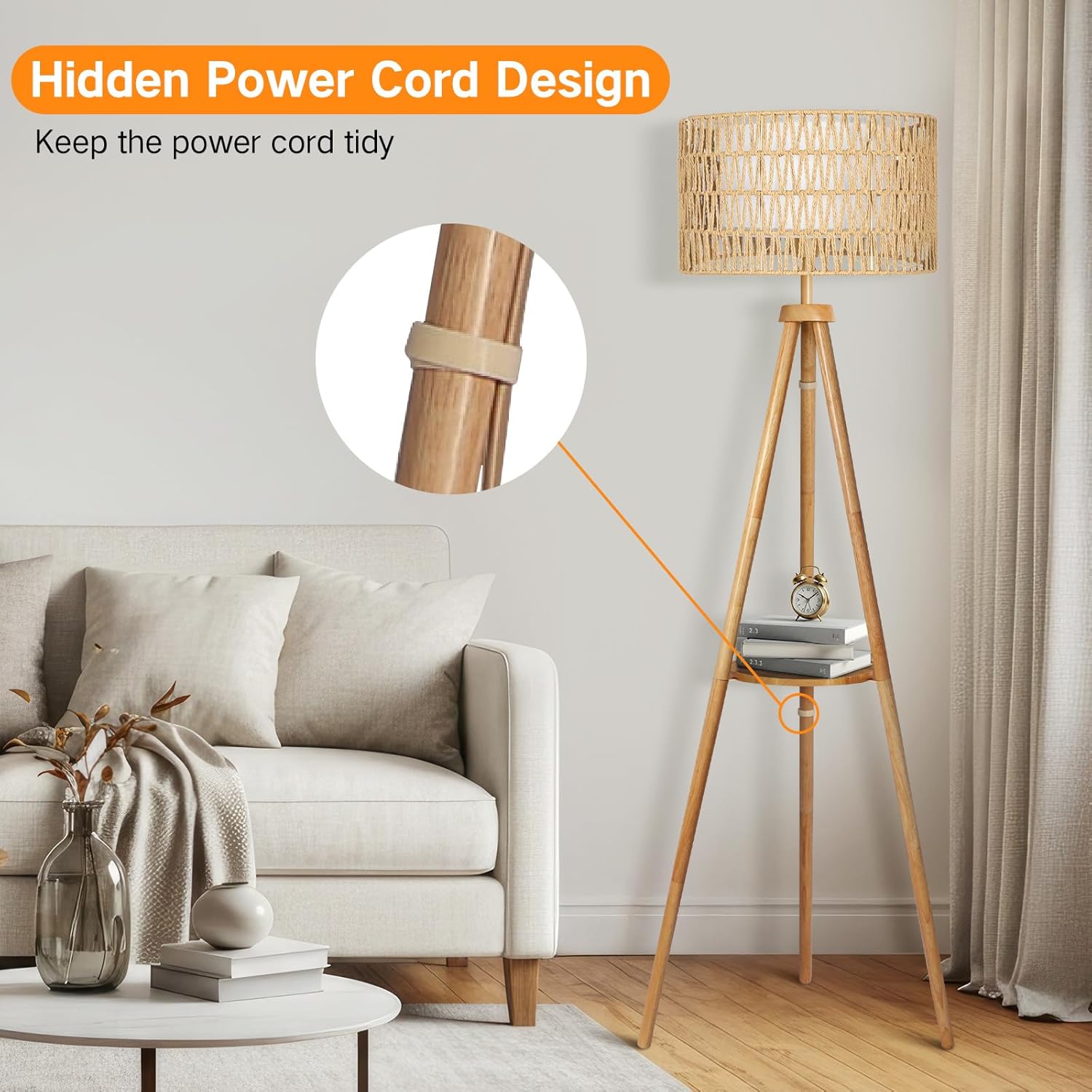 Thumbnail 6 de OUTON Wooden Tripod Floor Lamp 4‑colour temperatures 🛋